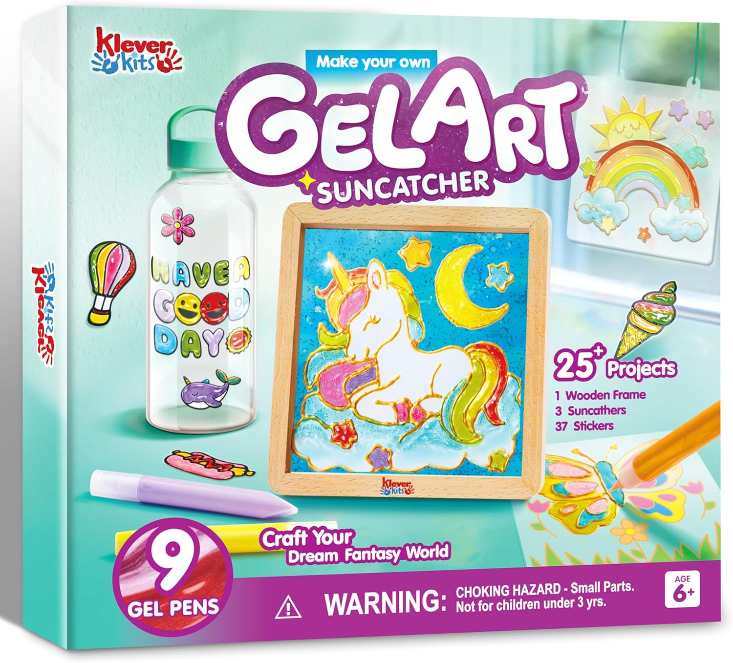 Klever Kits Gel Art Kit Painting Kits with Photo Frame,Window Art kit, Arts and Crafts for Kids 6-12,Birthday Gifts for Boys & Girls Age 6 7 8 9 10 11 12,Glass Painting Set
