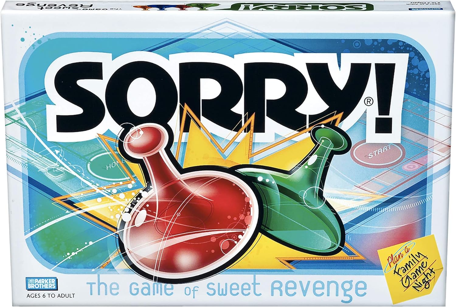 Sorry! Board Game for Kids Ages 6 and Up; Classic Hasbro Board Game; Each Player Gets 4 Pawns (Pawn Colors May Vary) – Amazon Exclusive