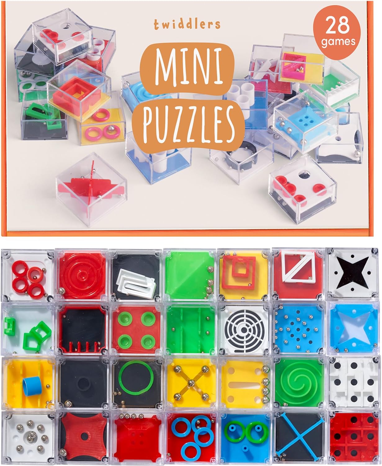 THE TWIDDLERS 28 Mini Maze Puzzle Cube Game Brain Teaser Challenge, Assorted Difficulties, Perfect Kids Science Party Bag Favours, Christmas Cracker Stocking Fillers, Cool Classroom Rewards