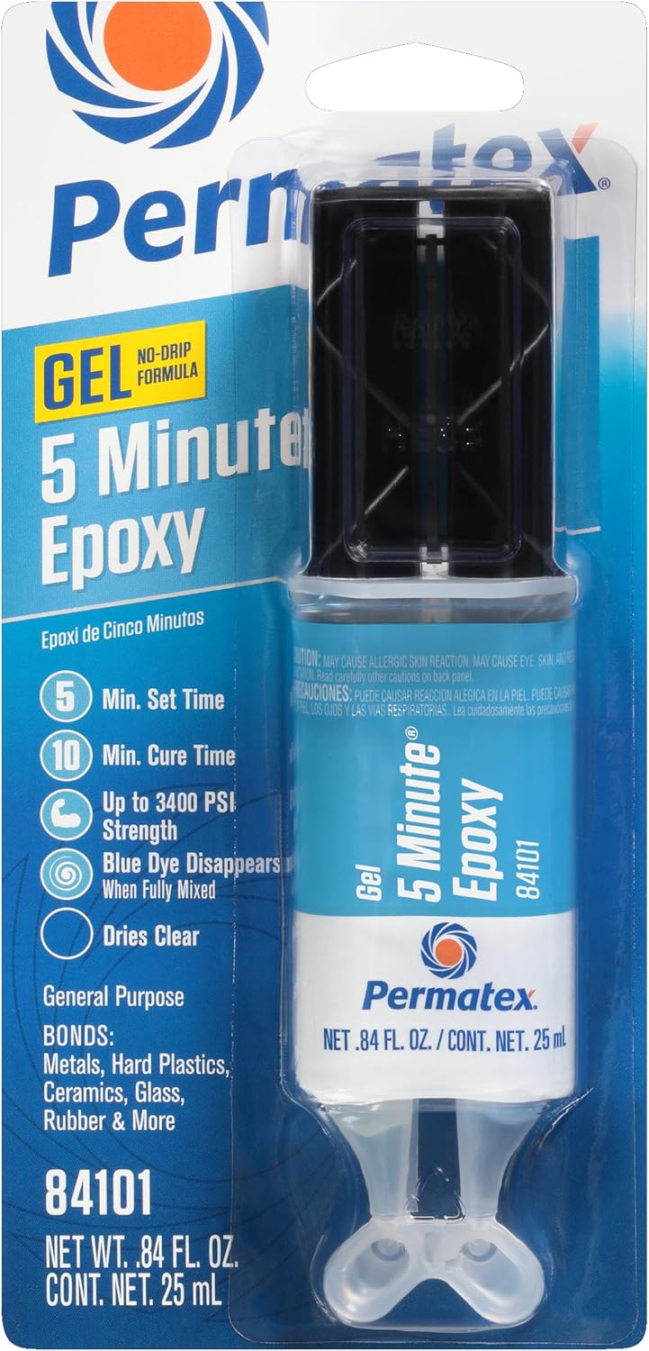 Permatex 84101 5 Minute Epoxy Gel, General Purpose non drip formula for mess free application, Water Resistant non shrinking formula, No clamping required 1 x 25ml