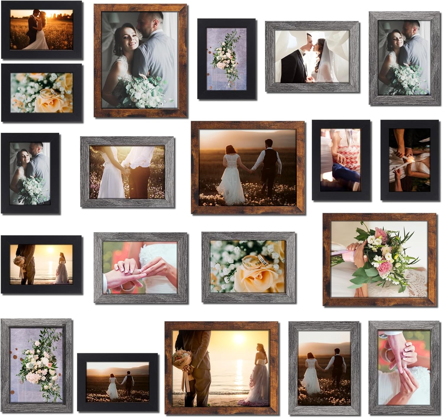 Namalu 20 Pcs Gallery Wall Frames Set Rustic Picture Frames Collage Assorted Photo Wall Decor Pack for Hanging or Tabletop Display Multi Sizes with 8 x 10, 5 x 7, 4 x 6 (Classic Color)
