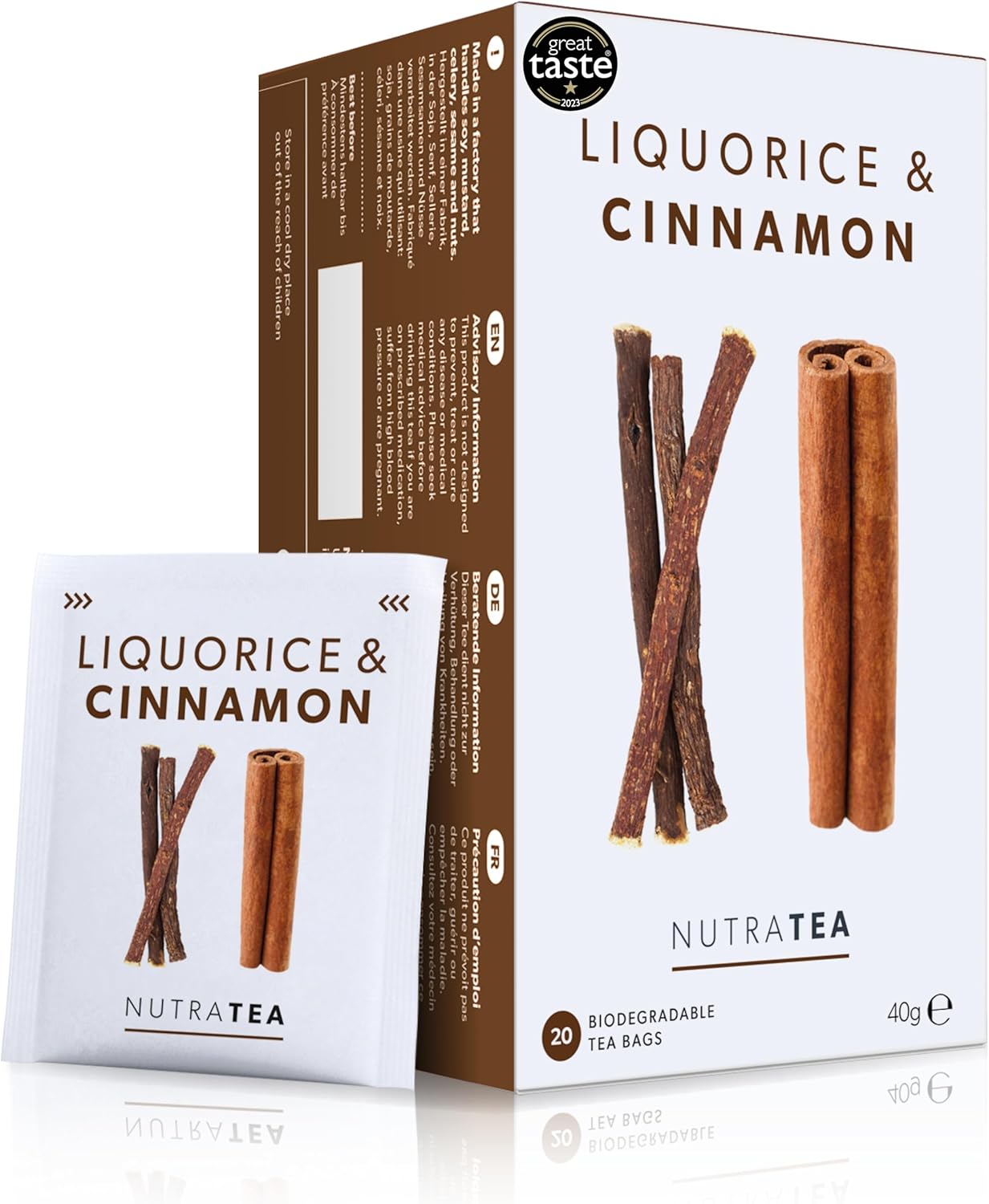 Nutra Tea - Liquorice & Cinnamon Herbal Tea | Liquorice Tea | Cinnamon Tea - 20 Tea Bags - (1 Pack)