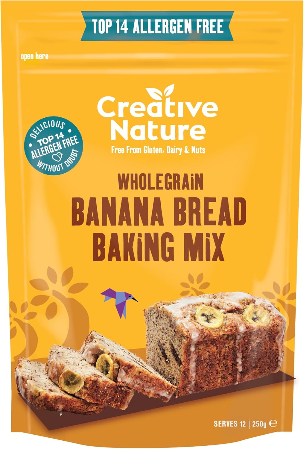 Creative Nature Gluten Free Cake Mix | Banana Bread | Top 14 Allergens Free Baking Mix | Gluten Free, Nut Free, Dairy Free & 100% Allergen Free | 250g