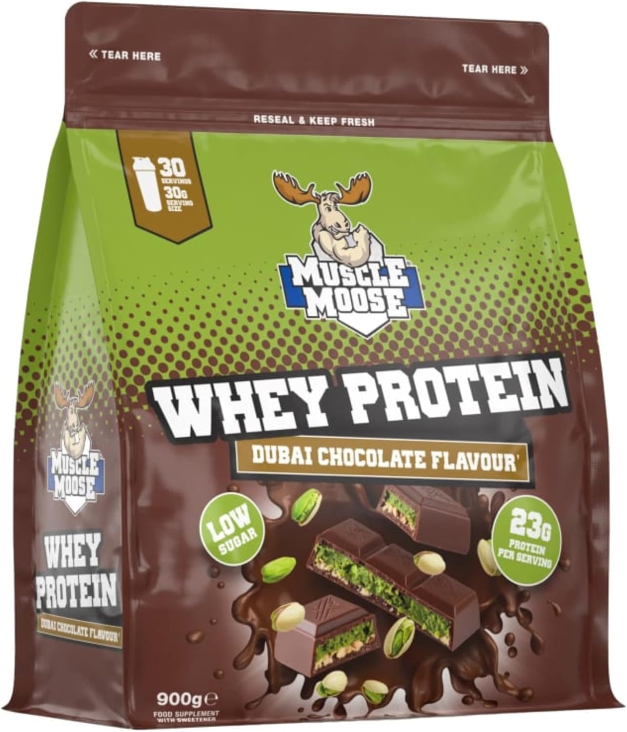 Katsy Style Whey Protein Powder 900g - Dubai Chocolate Flavour, 30 Servings, High Protein Formula, Low Sugar, Resealable Pouch, Ideal for Fitness & Muscle Recovery