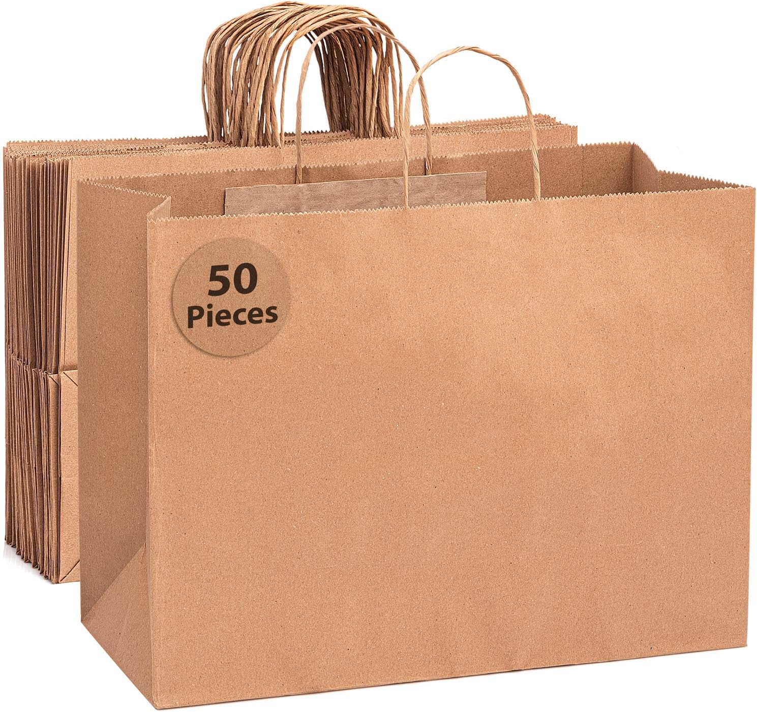 Bilinny Brown Paper Bags with Handles - Large Gift Bags with Handles - 16x6x12 Inches - 50 Pack Kraft Paper Bags - Paper Grocery Bags - Paper Bags for Small Business - Paper Shopping Bags with Handles