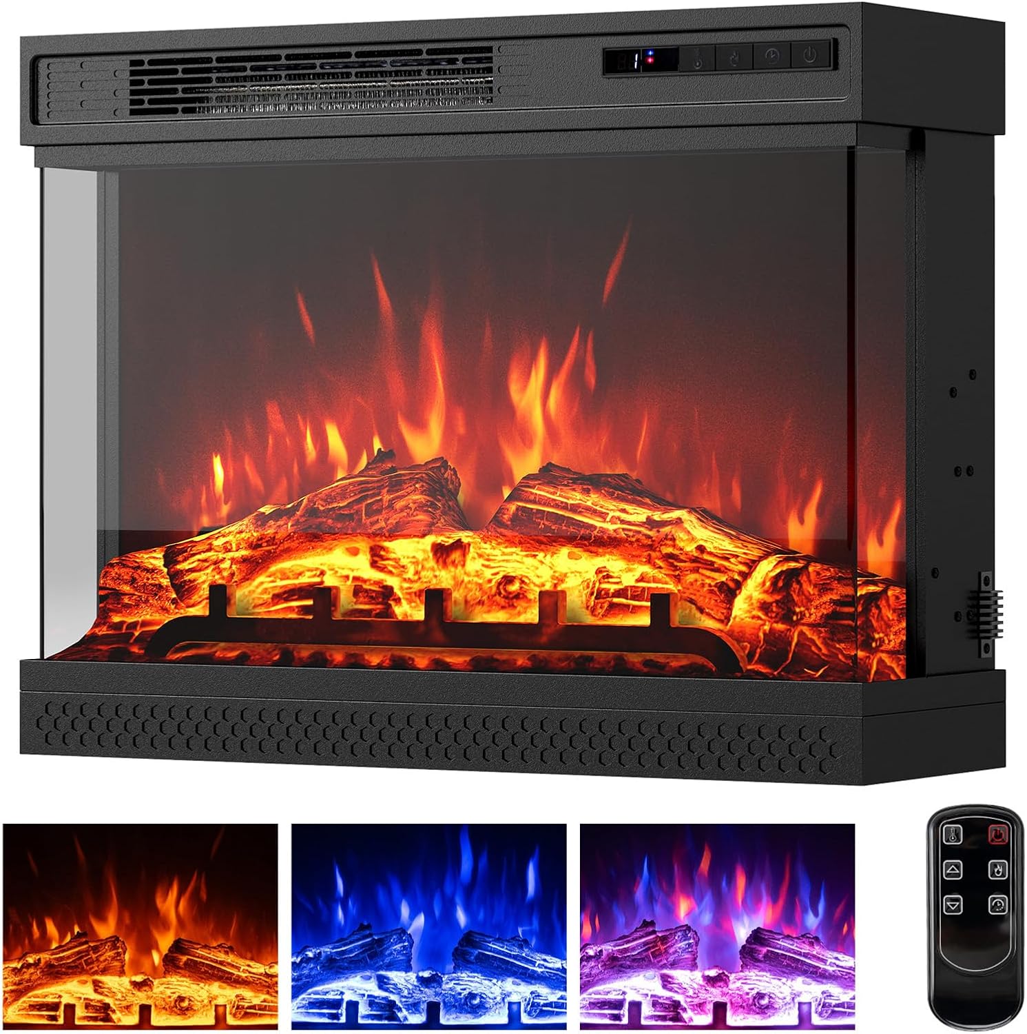 RELAX4LIFE 24’’ Recessed 3-Sided Electric Fireplace - 750W/1500W Fireplace Heater w/3 Log Flame Colors, 6 Brightness, Remote Control, 6H Timer & Overheat Protection, Indoor Electric Fireplace Inserts