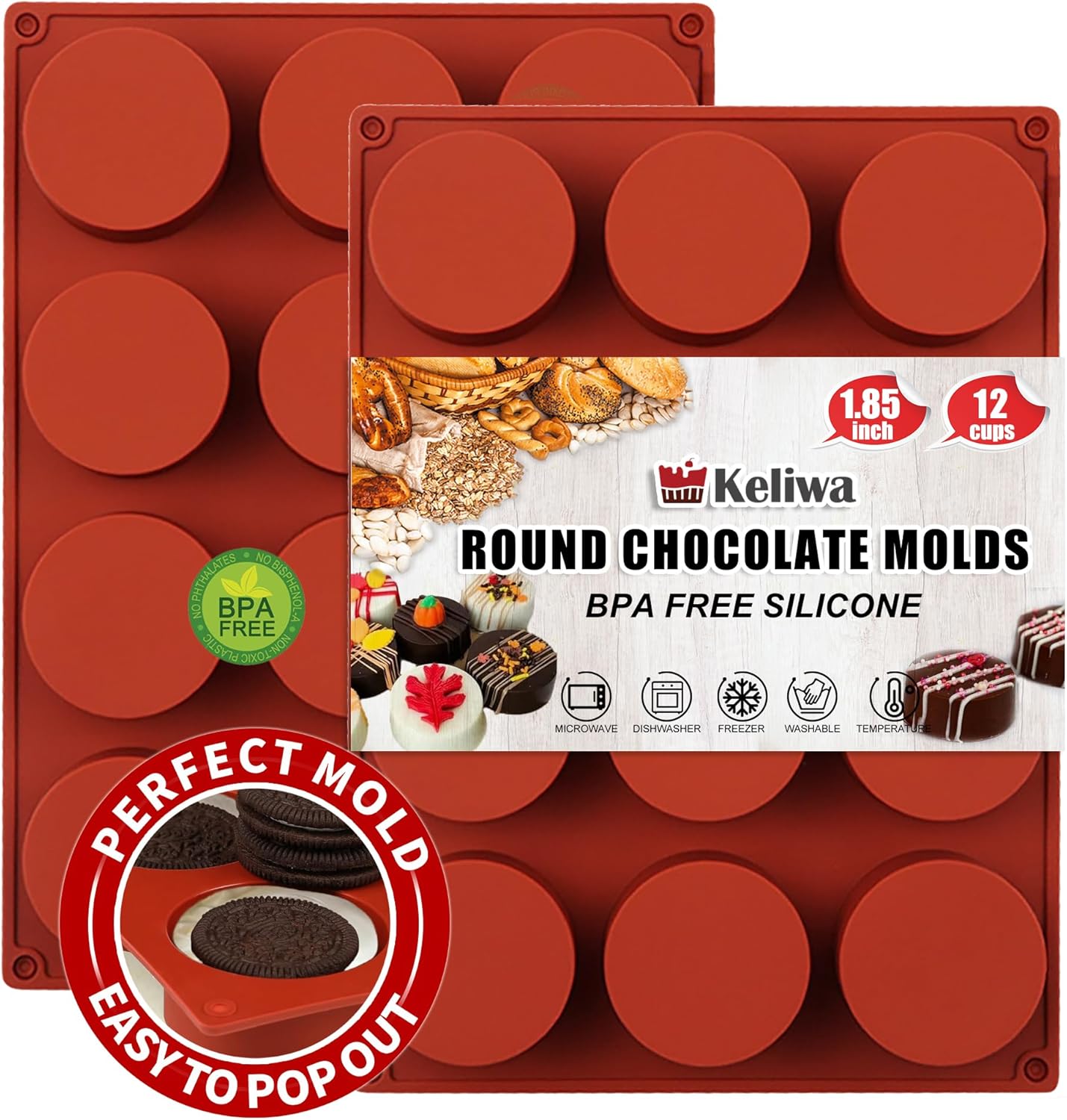 2 Pcs Round Chocolate Cookie Molds - Oreo Chocolate Cookie Silicone Molds,12-Cavity Cylinder Chocolate Cover Cookie Silicone Molds for Candy Mini Cakes Jelly Baking