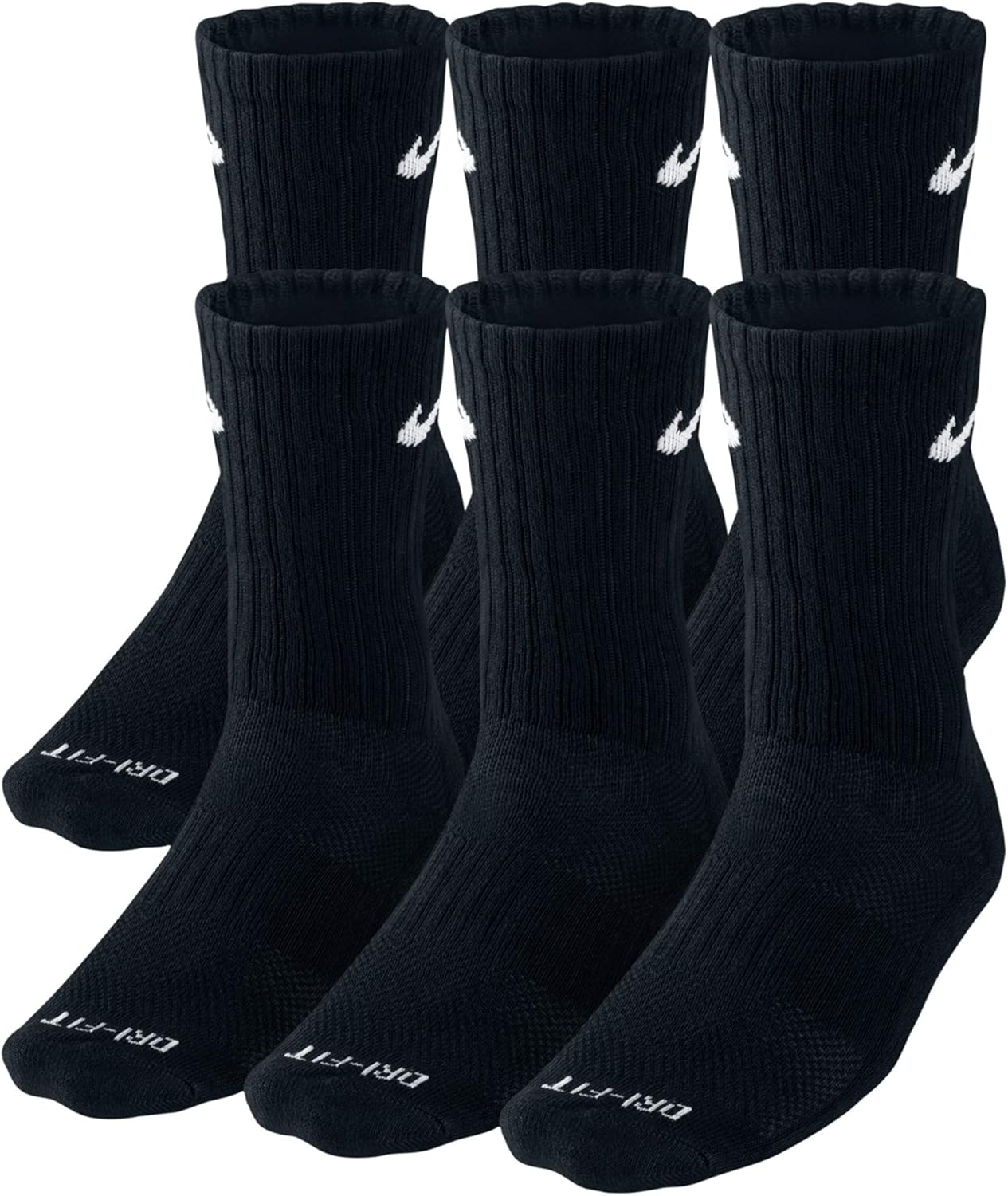 Nike 6 Pack Sports Dri-Fit Moisture Wicking Athletic Crew Socks Red Yellow Blue Green Purple Orange White