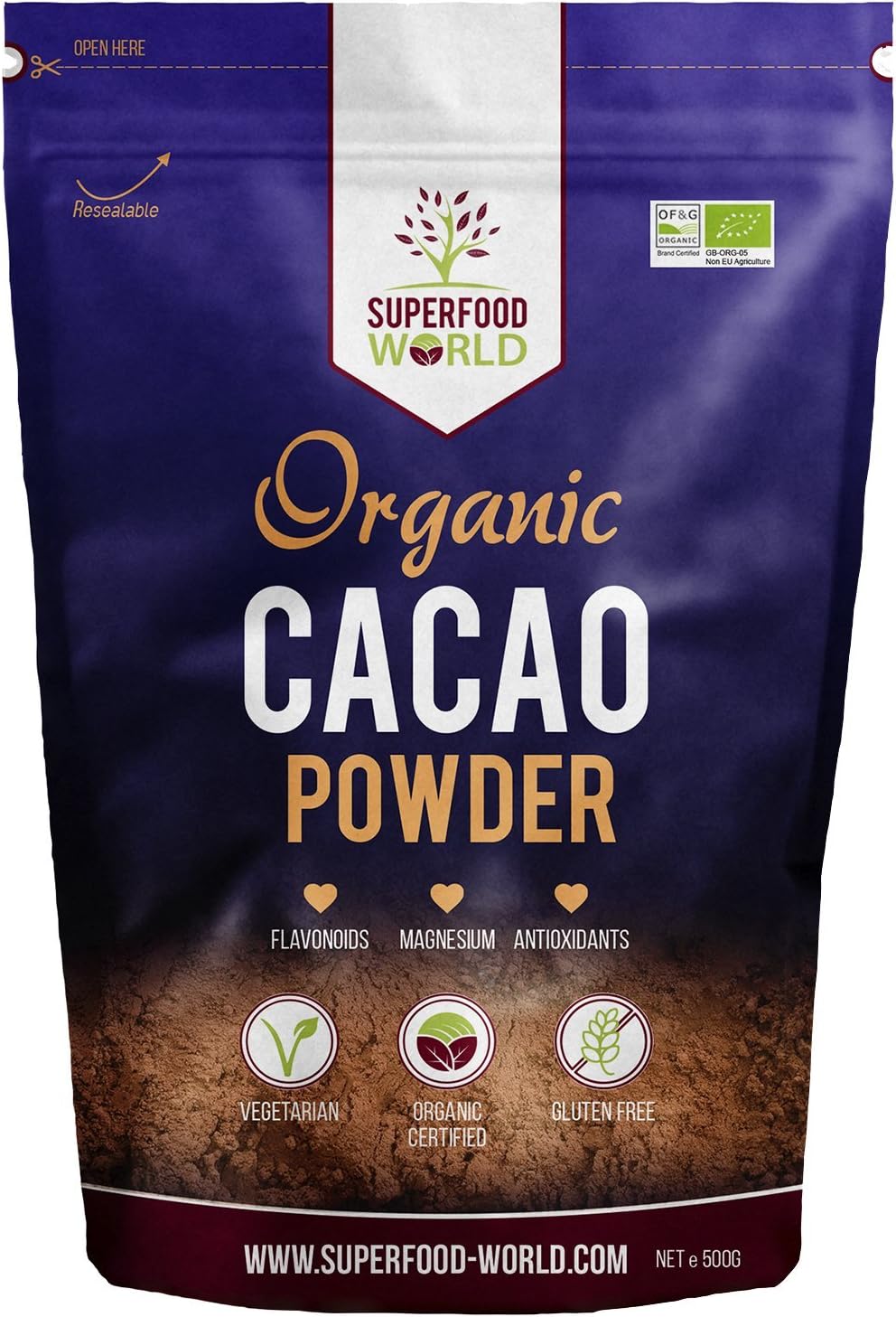 Organic Peruvian Raw Cacao - Premium Cocoa Powder 500g - Nature’s Chocolate Powder Rich in Magnesium & Flavonoids - Ideal for Hot Chocolate, Smoothies & Baking