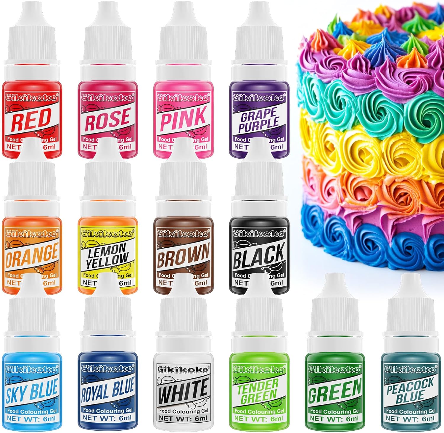 Food Colouring Gel - 14 Colours Gel Food Colouring Set Concentrated, Easy to Use Food Dye, Food Colouring for Baking Cream Cakes Decorating Macarons - 6ml