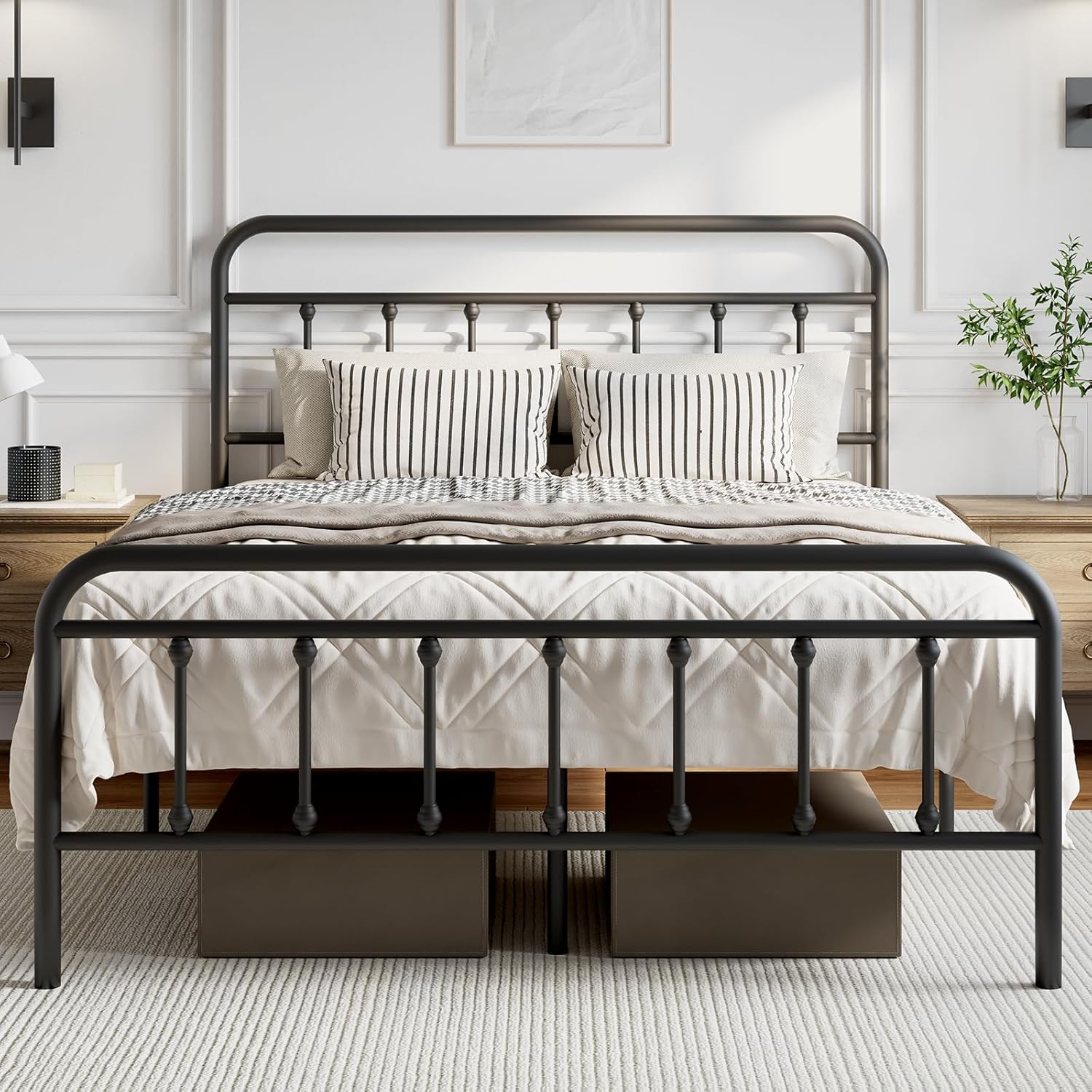 Novilla Metal Full Size Bed Frame - Modern Minimalist Victorian Style with Headboard/Footboard, Heavy-Duty Steel Slats/Underbed Storage/No Box Spring Needed/Easy Assembly/Noise Free/Black