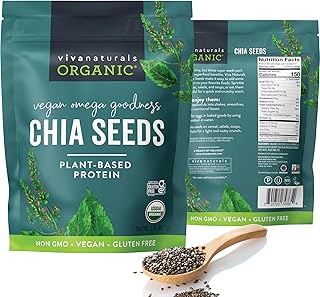 Viva Naturals Organic Chia Seeds 2 LBs - Plant-Based Omega-3 and Vegan Protein, Non-GMO Chia Seeds Organic Perfect for Smoothies, Salads and Chia Seed Pudding, Black Chia Seeds Bulk