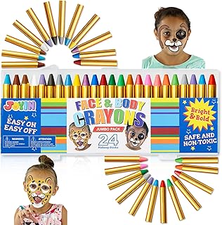 JOYIN 24 Colors Face Paint Safe & Non-Toxic Face and Body Crayons (Large Size 3 inch) Ultimate Party Pack Including 6 Metallic Colors for Birthday Toy Makeup Party Suppiles, Gifts for Kids Girls Boys
