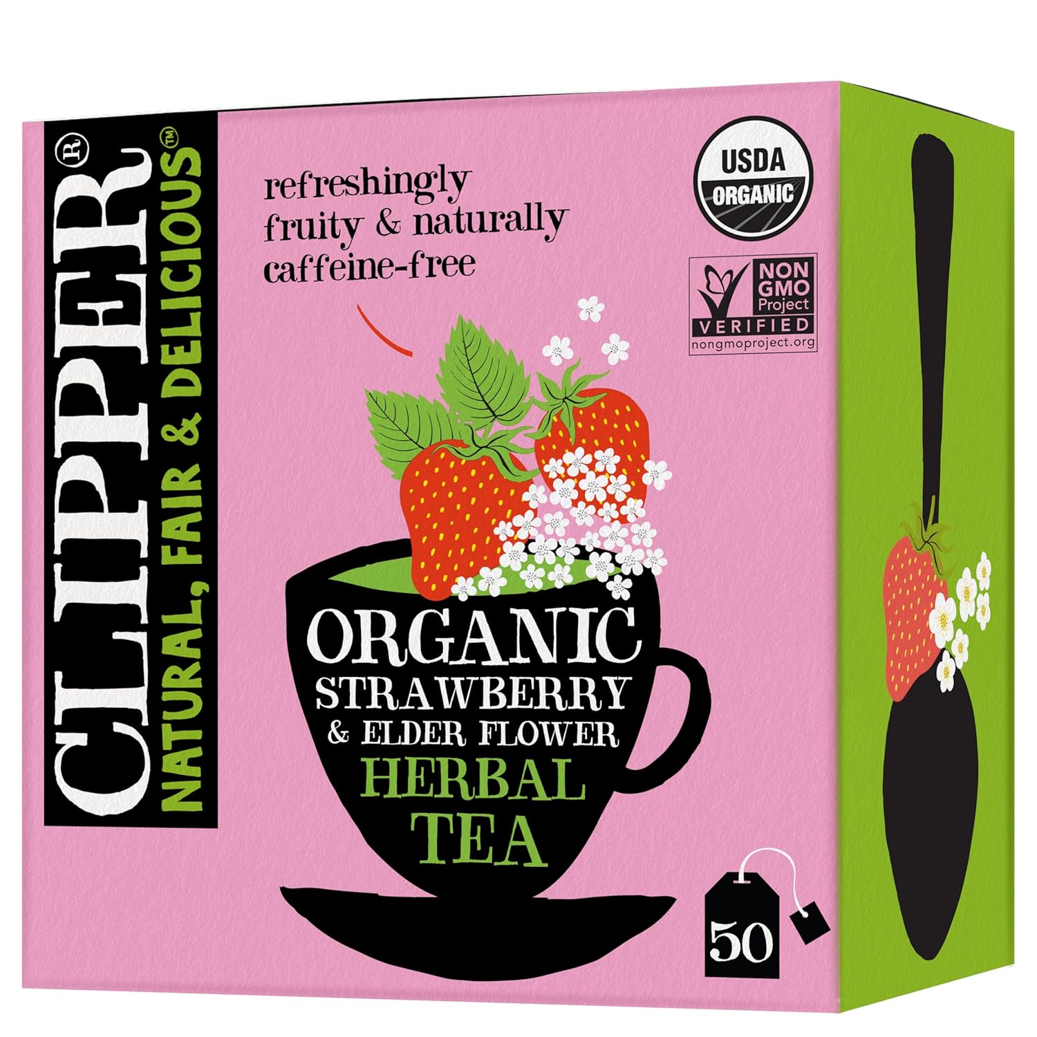 Clipper Tea Strawberry & Elderflower Herbal Tea – Caffeine Free, USDA Organic, Great Hot or Iced – Refreshingly Fruity, Natural, Fair & Delicious – 50 Tea Bags