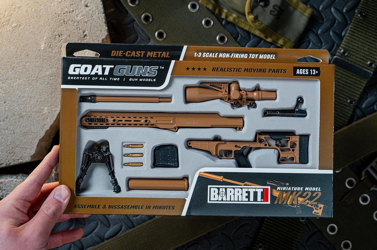GoatGuns Barrett MK22 Tan Model | 1:4 Scale Diecast Metal Build Kit