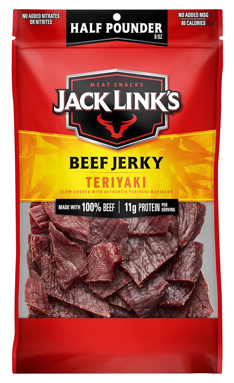 Jack Link's Beef Jerky, Teriyaki, Half Pounder Large Jerky Bag - Flavorful Meat Snack, Ready to Eat Protein Snacks with 11g of Protein per Serving, Made with 100% Beef