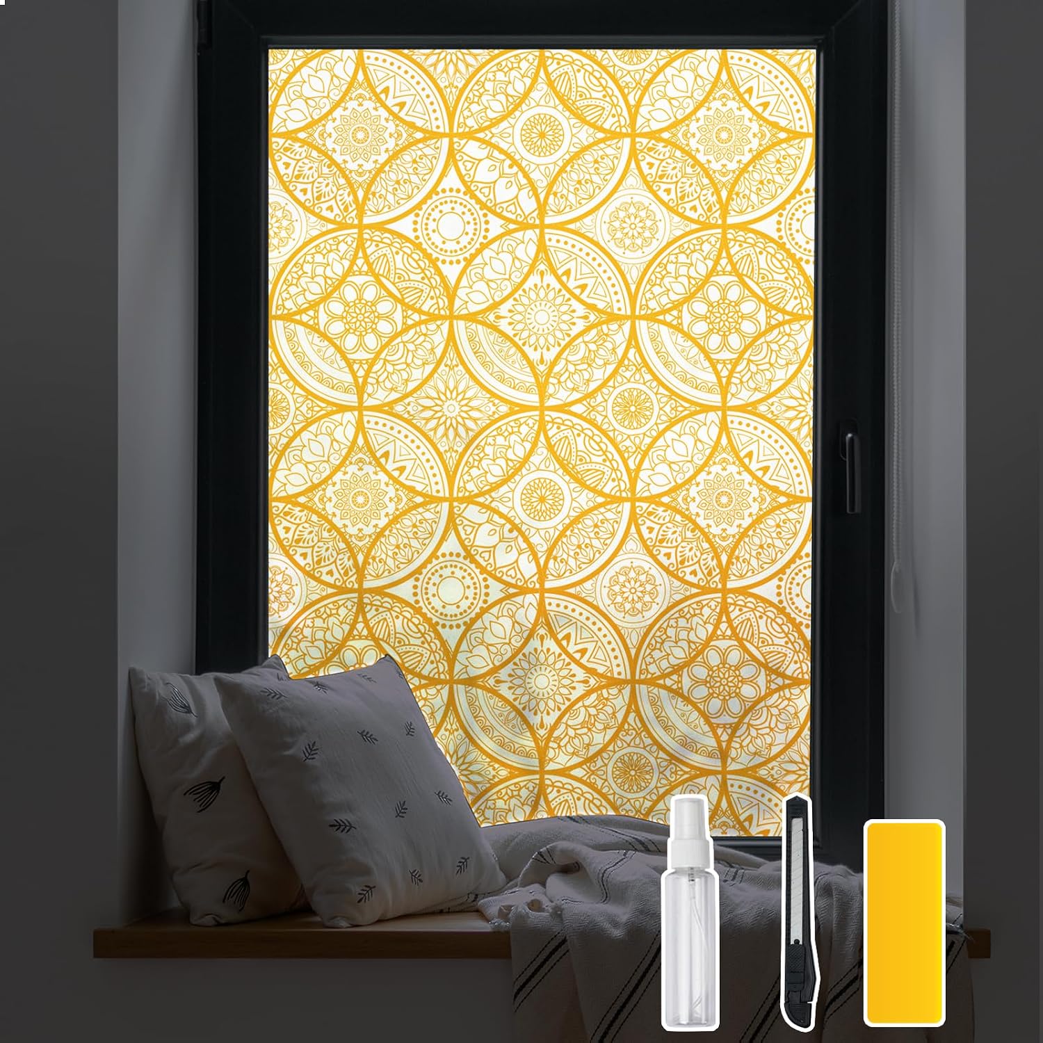 DKTIE Boho Stained Glass Look Window Privacy Film 17.7" x 118.1"