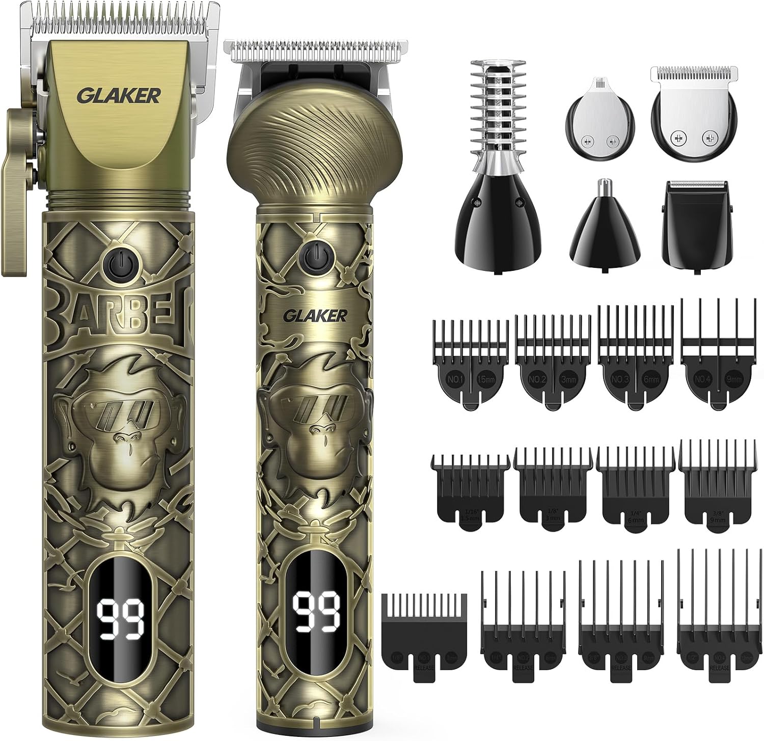 GLAKER Hair Clippers for Men Professional, Cordless Clippers for Hair Cutting, Mens Bear Trimmer, Electric Razor Barber Clippers Hair Trimmer, Gifts for Men (Gold)