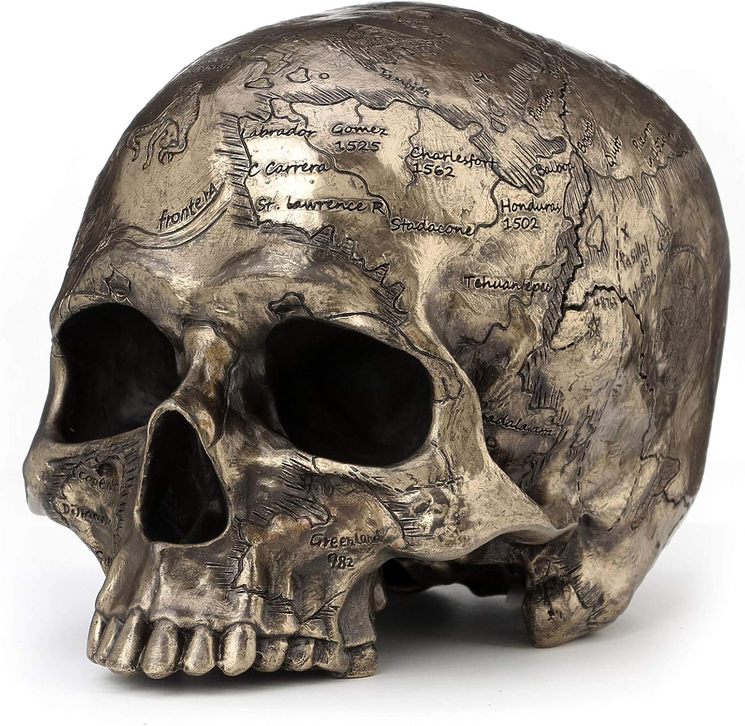 Veronese Design 5 3/8 Inch Craniumography Old Treasure Map Skull Sculpture Cold Cast Resin Bronze Finish Statue