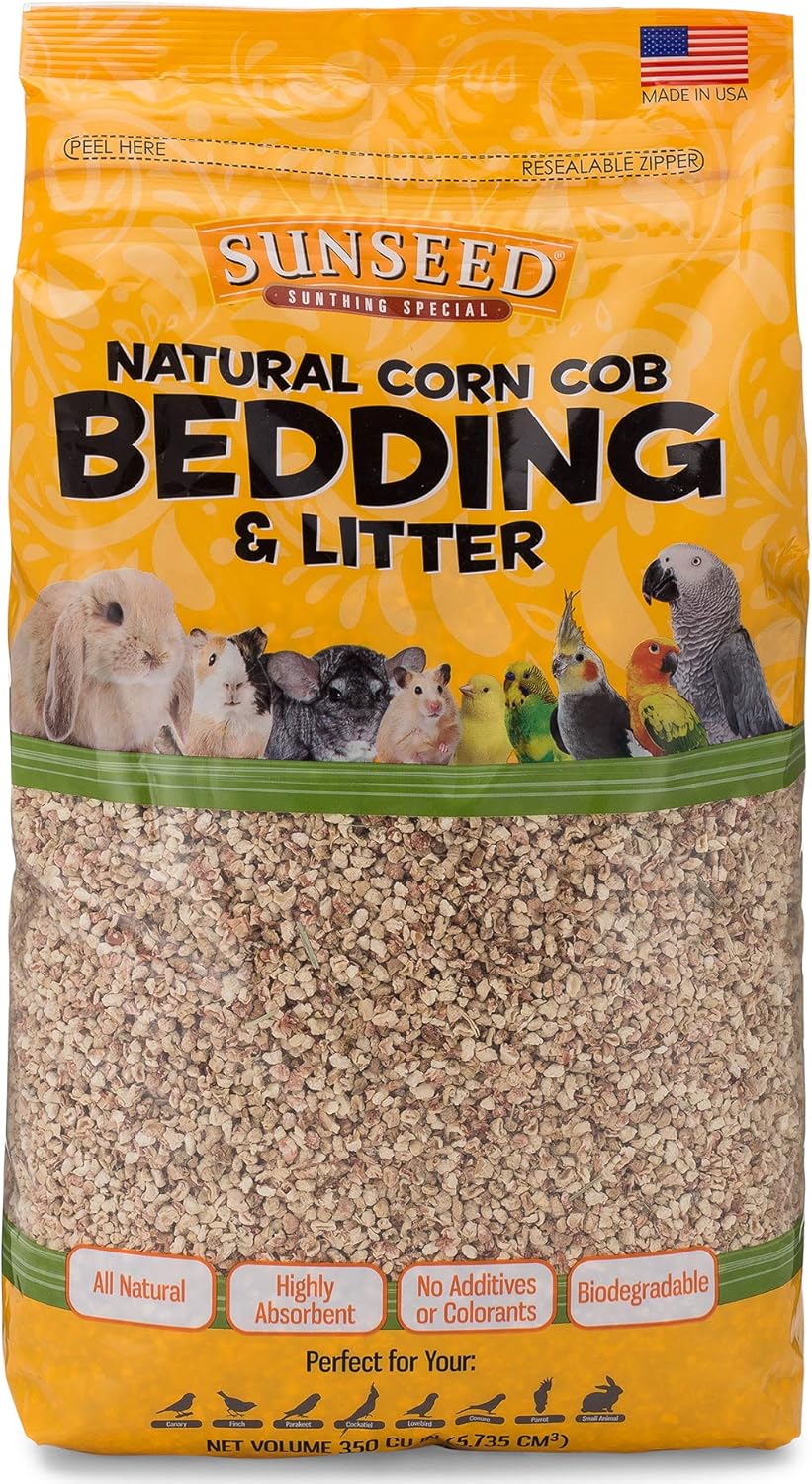 Sunseed Natural Corn Cob Bedding & Litter for Pet Birds and Small Animals – Made in USA – 350 Cubic Inches