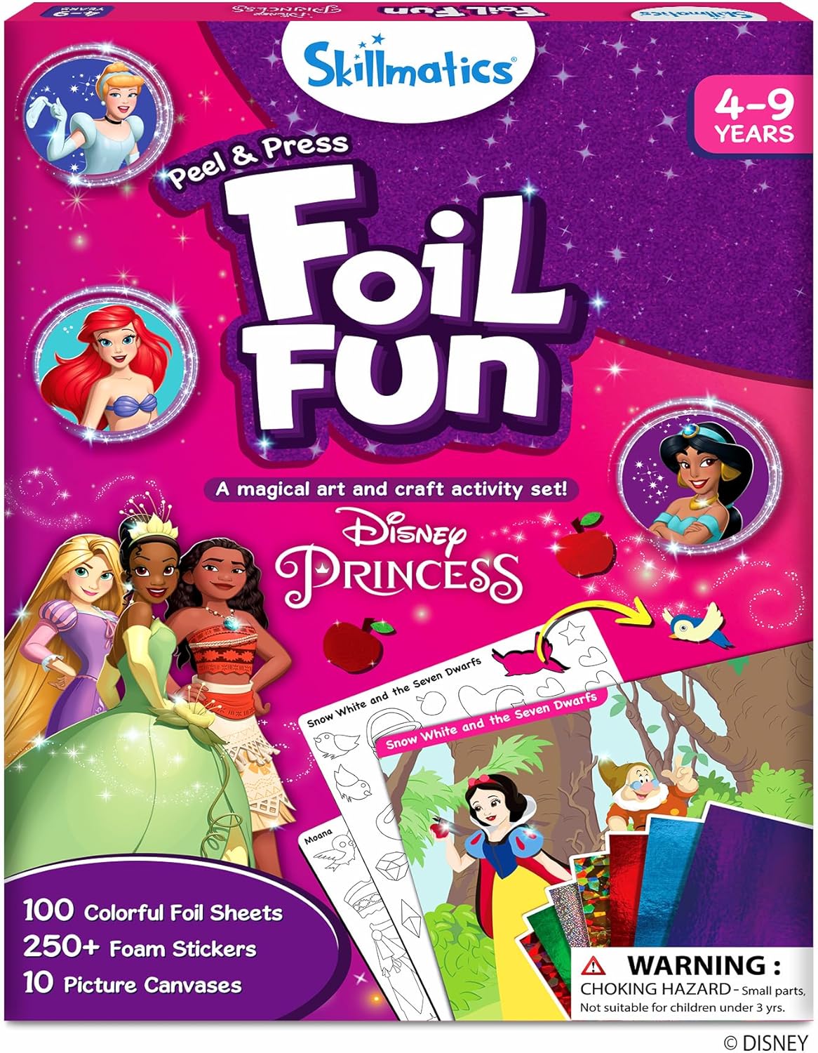Skillmatics Foil Fun - Disney Princess, Mess-Free Art & Craft Kits for Kids, DIY Creative Activity, Travel Toys, Perfect Gifts for Fans of Moana, Cinderella, Ariel, Jasmine, Ages 4, 5, 6, 7, 8, 9