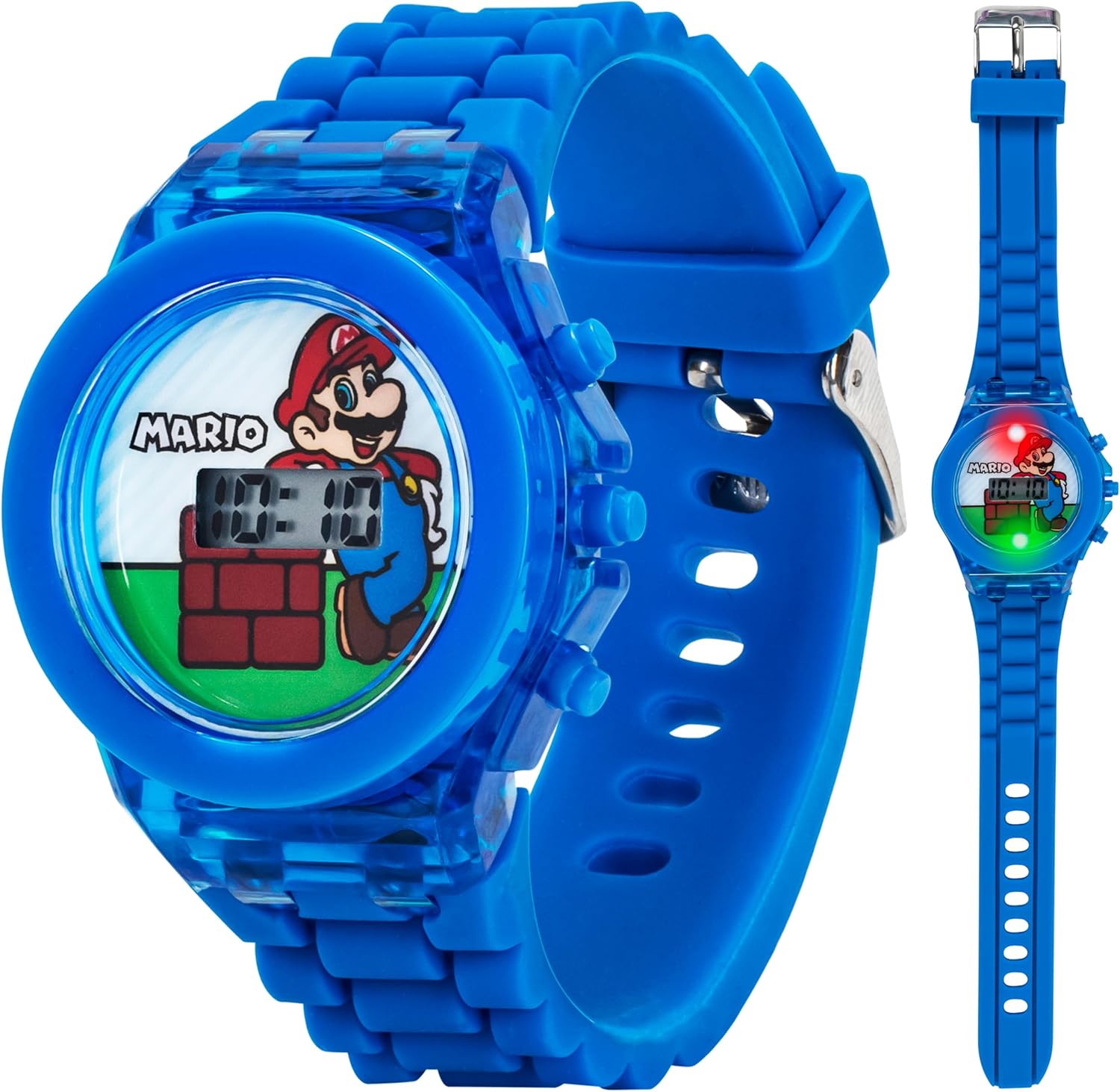 Super Mario Kids LCD Digital Watch with Flashing Lights in Dial Featuring Mario Design and Molded Silicone Strap – Easy-Read Time Display – Durable Build – Fits Wrists 5.5" to 8"