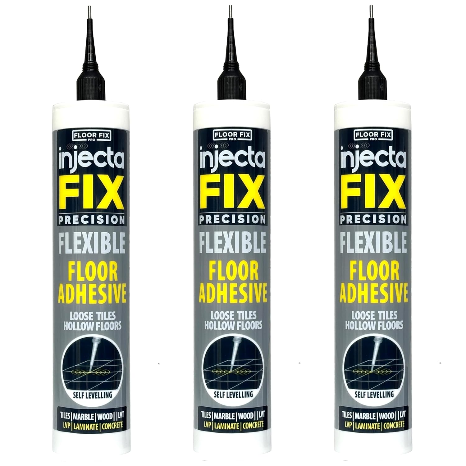Floor-Fix Pro 10.1 Fl Oz The Original Extra Strength - Fix Loose & Hollow Tiles, Repair Squeaky Wood Floor- All in One 5/64” Syringe Tip + Self Clearing Steel Tip (1) (3)