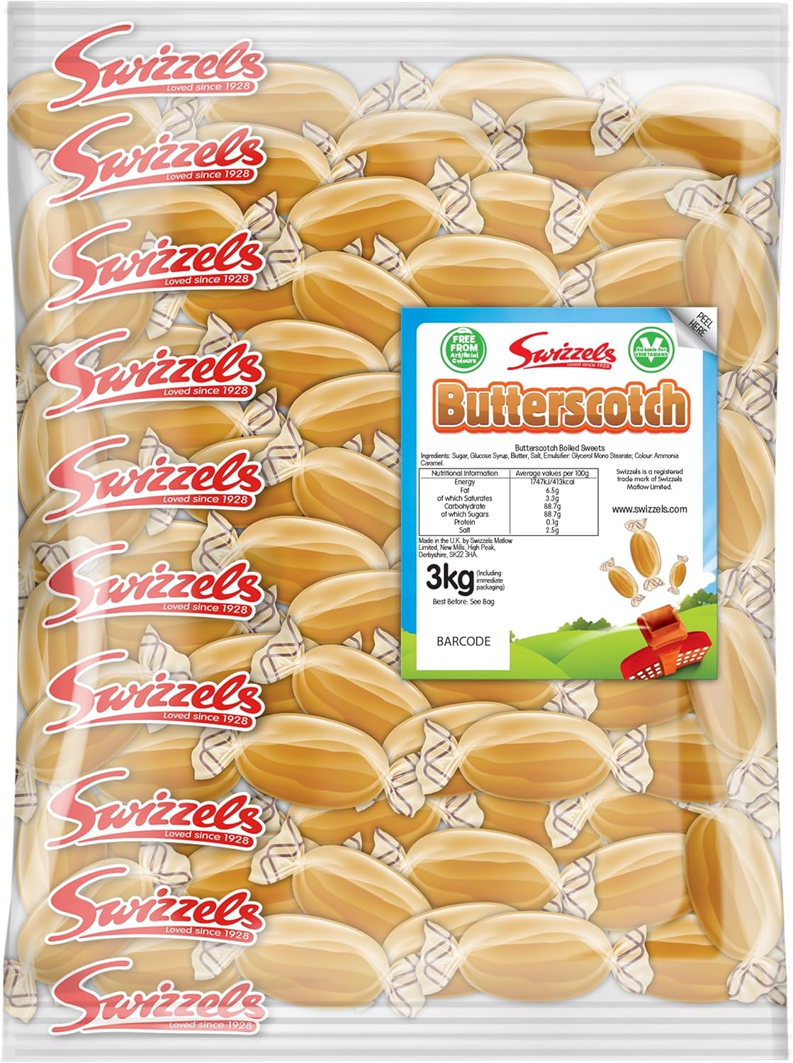 Swizzels Butterscotch Sweets Hard boiled Butterscotch Flavour Sweets Creamy and Rich Vegetarian 3kg Bulk Bag 3 kg Pack of 1