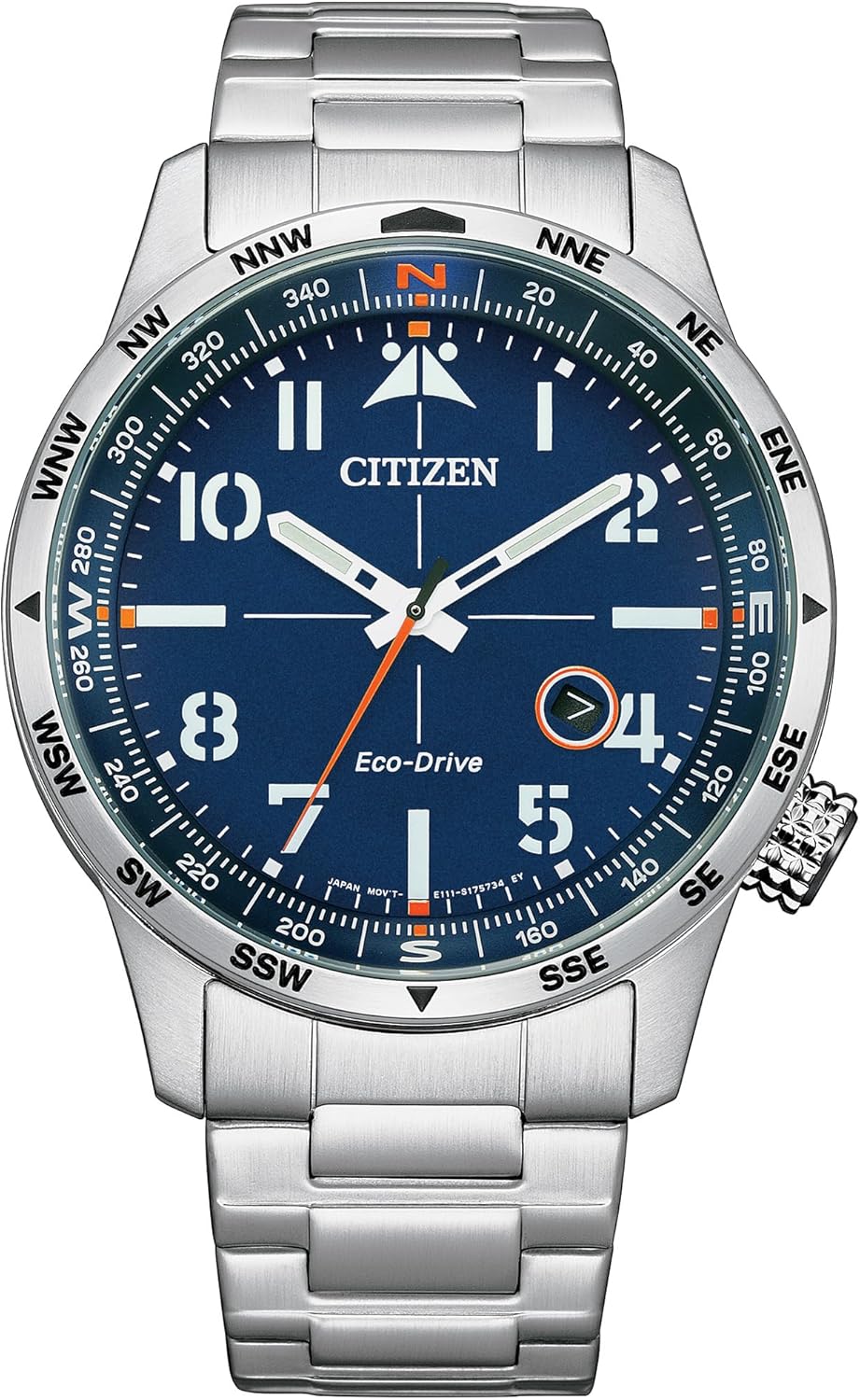 Citizen Men's Eco-Drive Weekender Avion, Silver-Tone Stainless Steel Bracelet Watch, 3 Hand, Date (Model: BM7550-52L)