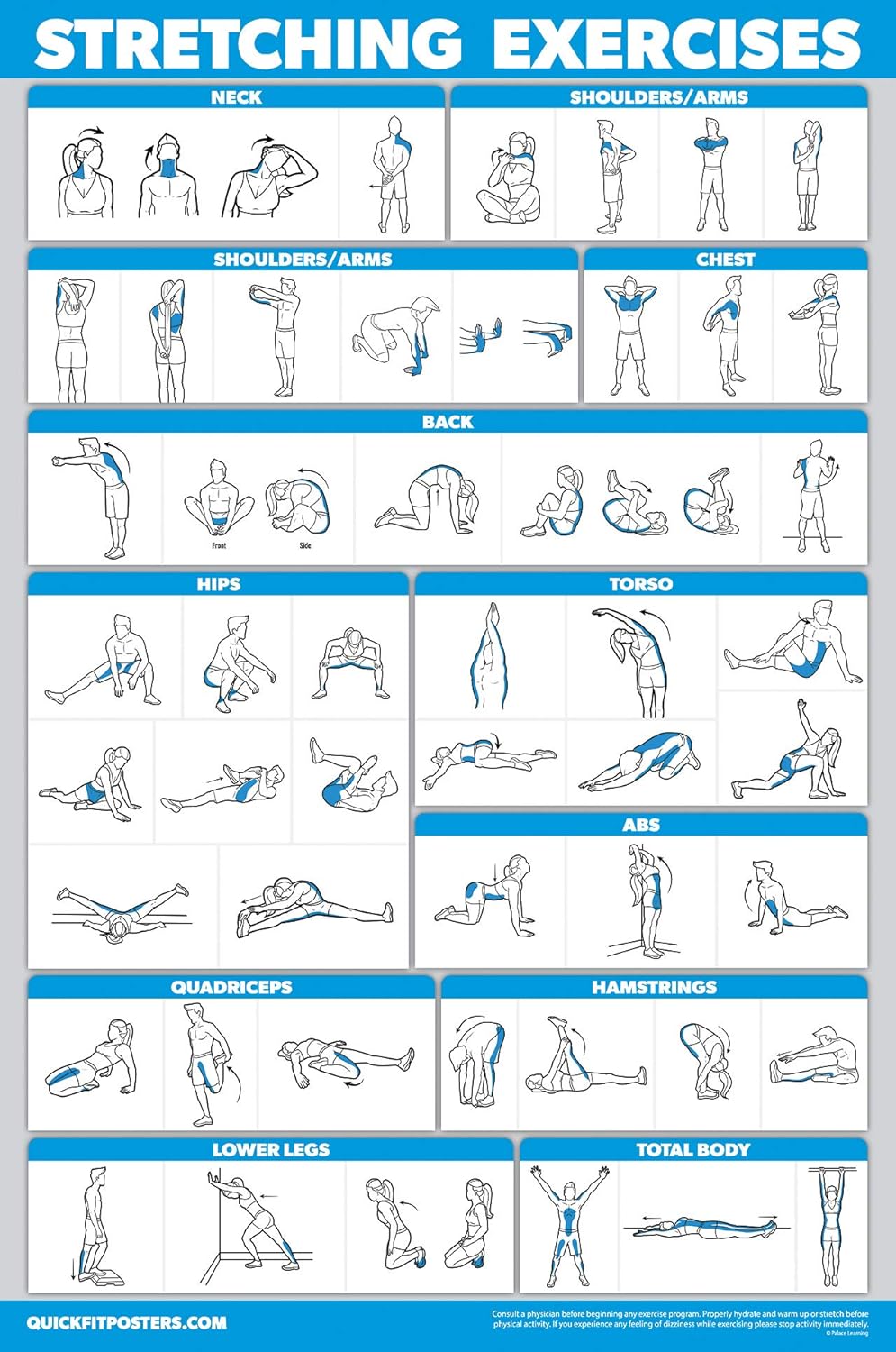 Palace Learning QUICKFIT Stretching Workout Exercise Poster - Stretch Routine (Laminated, 18" x 24")