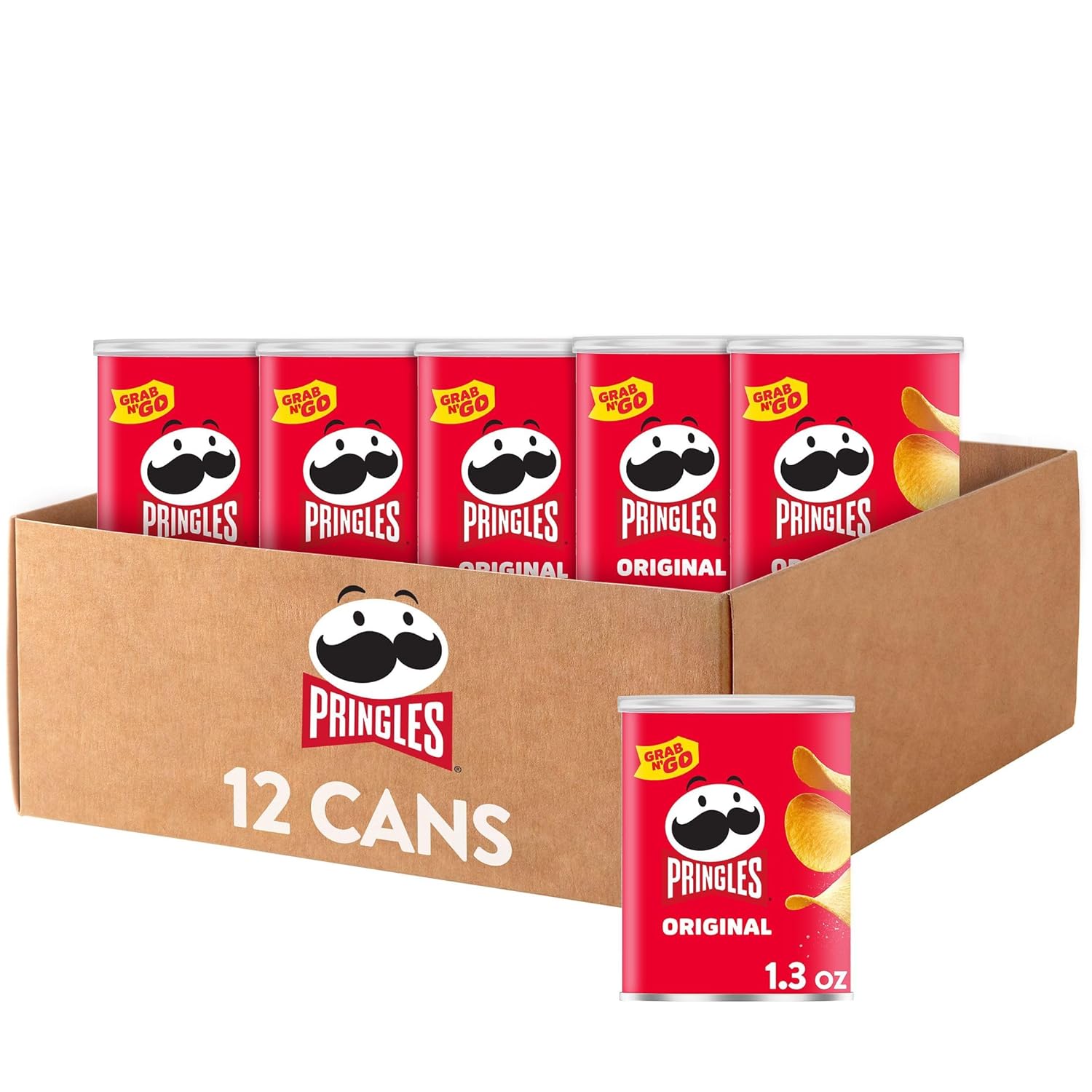 Pringles Potato Crisps Chips, Lunch Snacks, Office and Kids Snacks, Grab N' Go, Original (12 Cans)