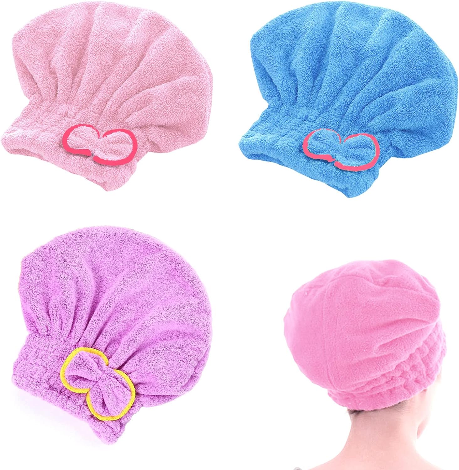 3PCS Rapid Drying Hair Towel, Hair Towel Wrap, Microfibre Towel Super Absorbent Anti Frizz Dry Hair Hat for Women and Girls Drying Hair