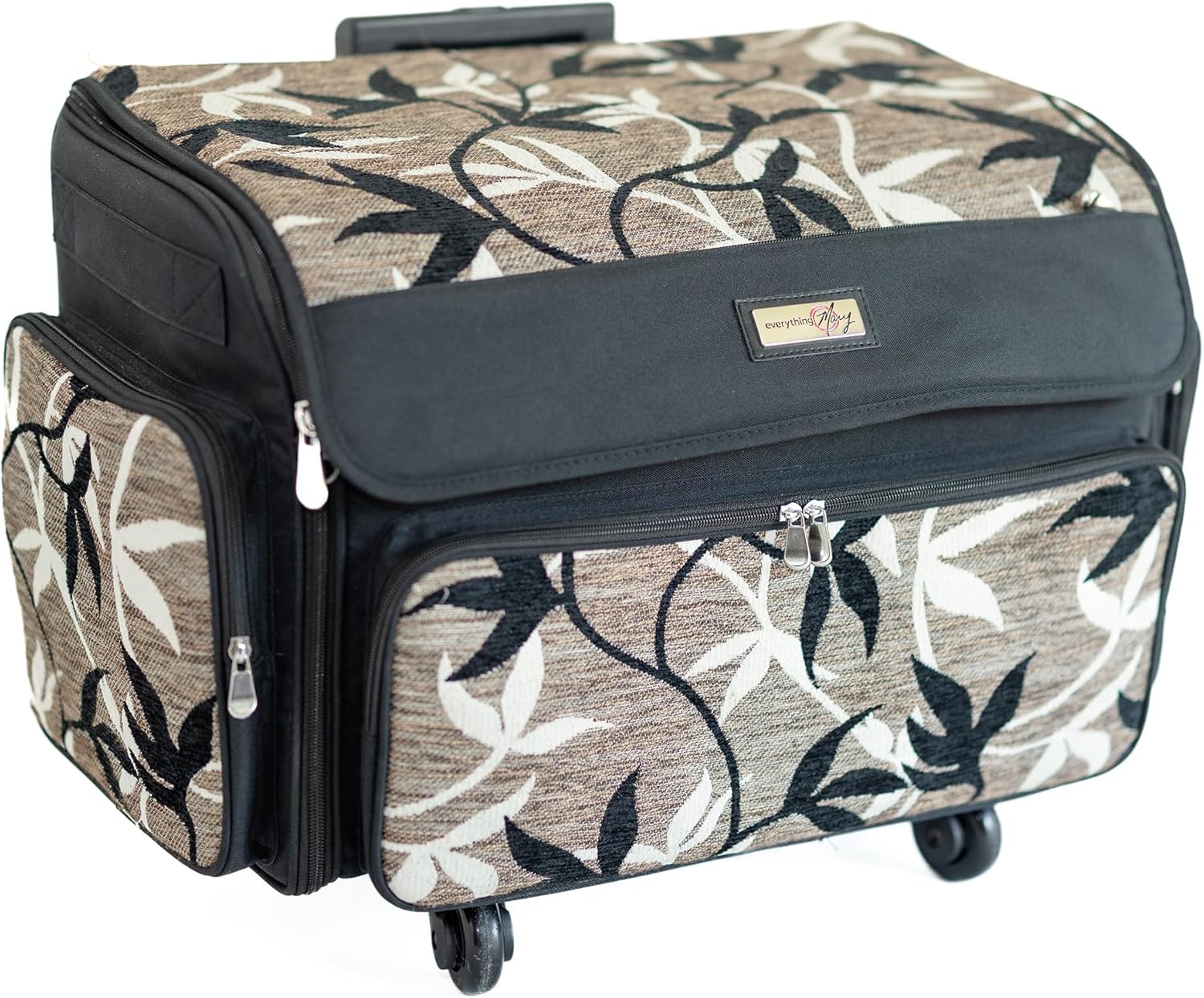 Everything Mary 4 Wheels Collapsible Deluxe Sewing Machine Storage Case, Black - Rolling Trolley Carrying Bag for Brother, Singer