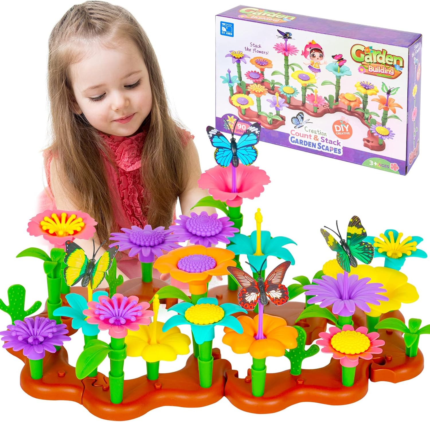 OSDUE Flower Garden Building Toy Set, 90PCS Flower Building Blocks Set for Indoor &Outdoor, Education Stem Toys for 3 Year Old, Toddler Toys Gifts for 3-7 Year Old Girls Boys DIY Bouquet Sets Gifts