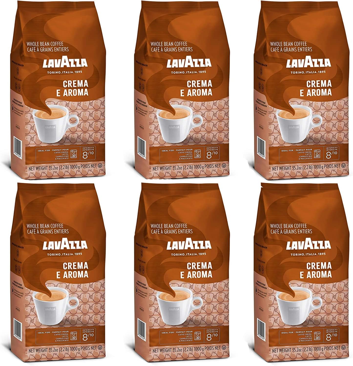 Lavazza Crema E Aroma Coffee Beans 6 x 1000g (Pack of 6) [FREE- SUGAR SACHETS