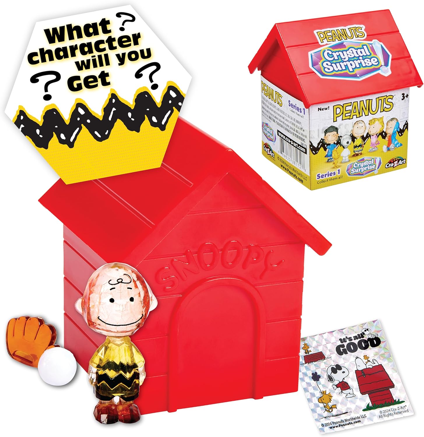 Cra-Z-Art Peanuts Crystal Surprise, Mini Crystal Figures and Snoopy House Collectible Blind Bag Inspired Kids Toys for Ages 3 and Up