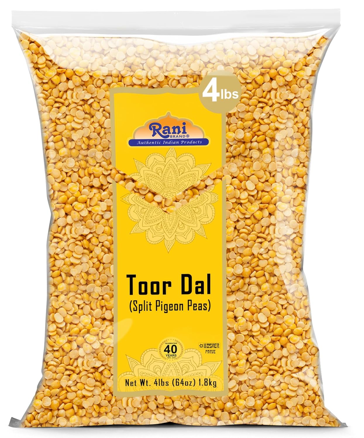 Rani Toor Dal (Split Pigeon Peas) 64oz (4lbs) 1.81kg Bulk ~ All Natural | Gluten Friendly | NON-GMO | Vegan | Indian Origin