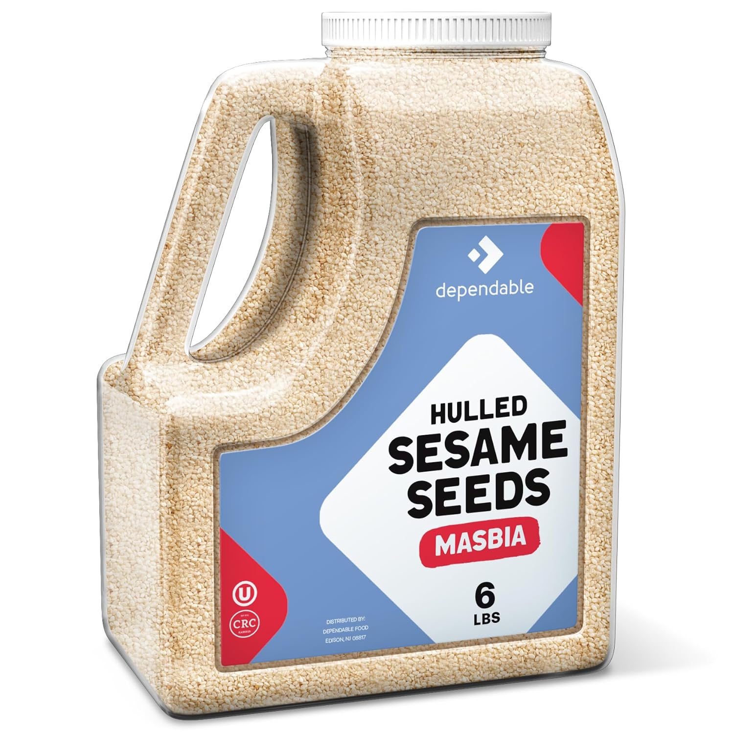 Dependable Food Hulled Sesame Seeds - 6 LB. Jar - Kosher, Raw, White Sesame Seeds Bulk - Great for Tahini - Ideal for Chefs, Restaurants & Culinary Enthusiasts - Non GMO- Natural Sesame Seed