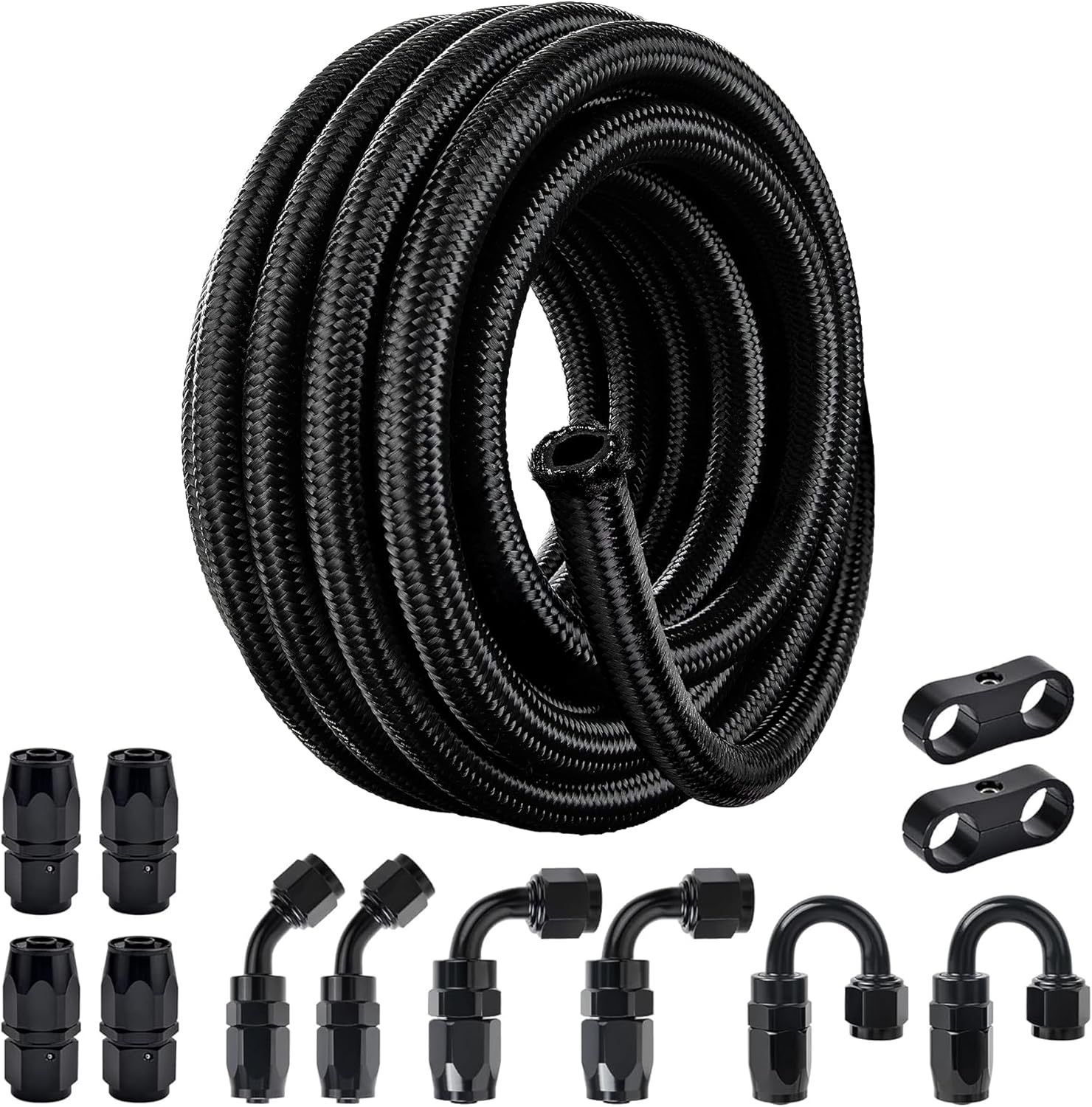 EVIL ENERGY 6AN Fuel Line Kit, 6AN Nylon Braided Fuel Line Hose Fitting Kit CPE 20FT Black