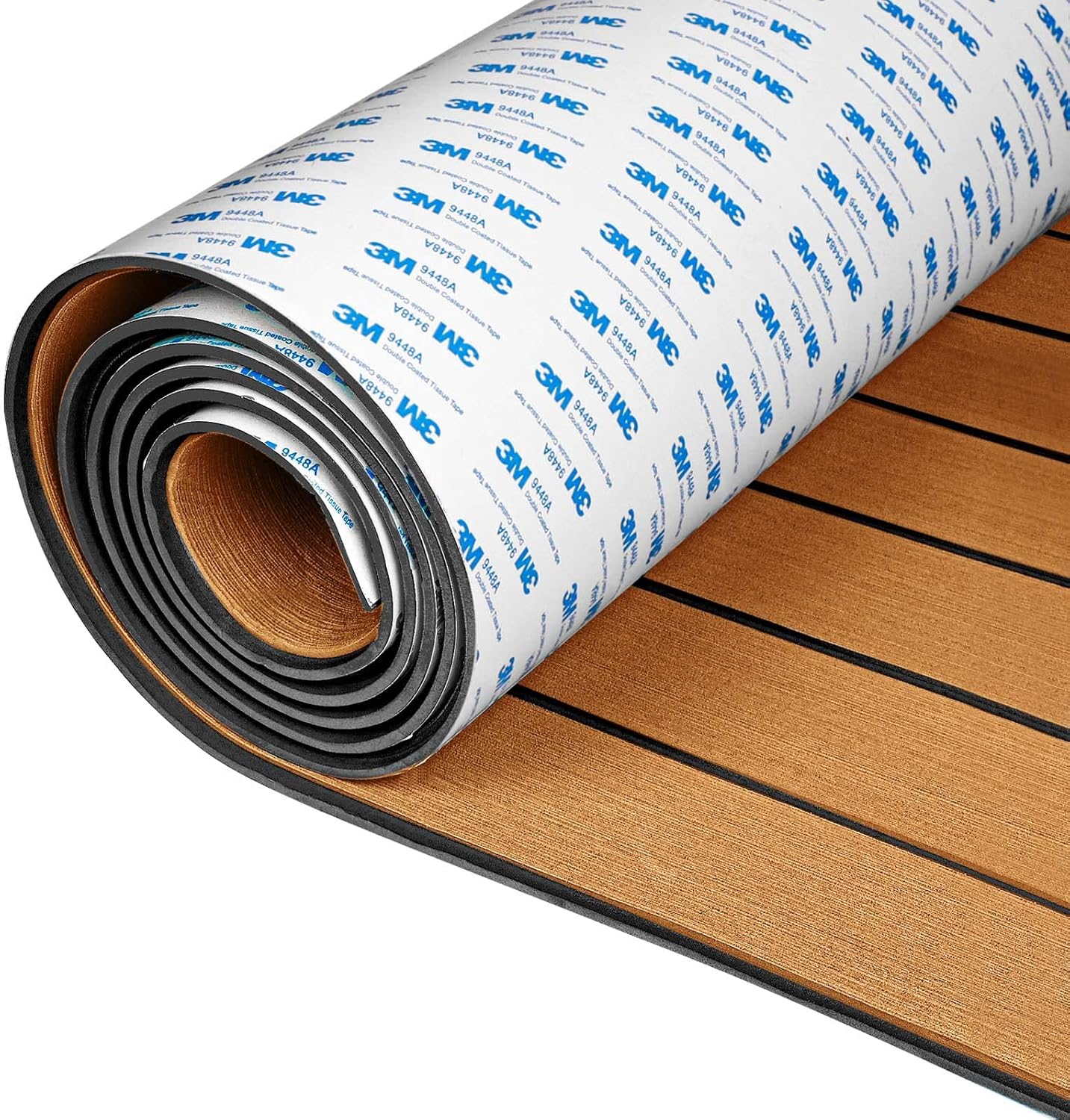 OCEANBROAD EVA Foam Boat Flooring with 3M Adhesive Backing Marine Self-Adhesive Decking 96''x45.6''/36''/28.8''/16.8'', 48''x16.8'' Faux Teak Sheet for Jon Boats Swim Platform Helm Pad RV Floor
