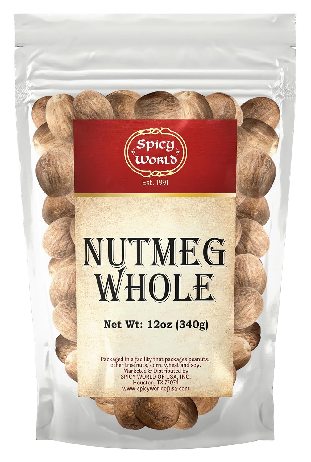 Spicy World Whole Nutmeg 12 Ounce Bag - 60+ Pieces! - Pure, Non-GMO, All Natural, Vegan