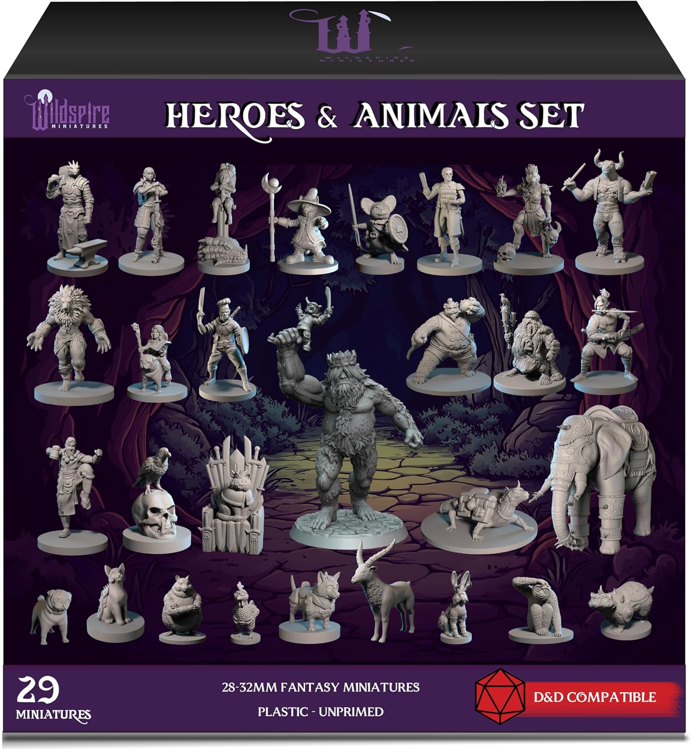 Wildspire Heroes, Animal Companions & Troll King for DND Miniatures Bulk 28mm DND Minis Dungeons and Dragons D&D Miniatures Dungeons and Dragons Unpainted Figures for Tabletop