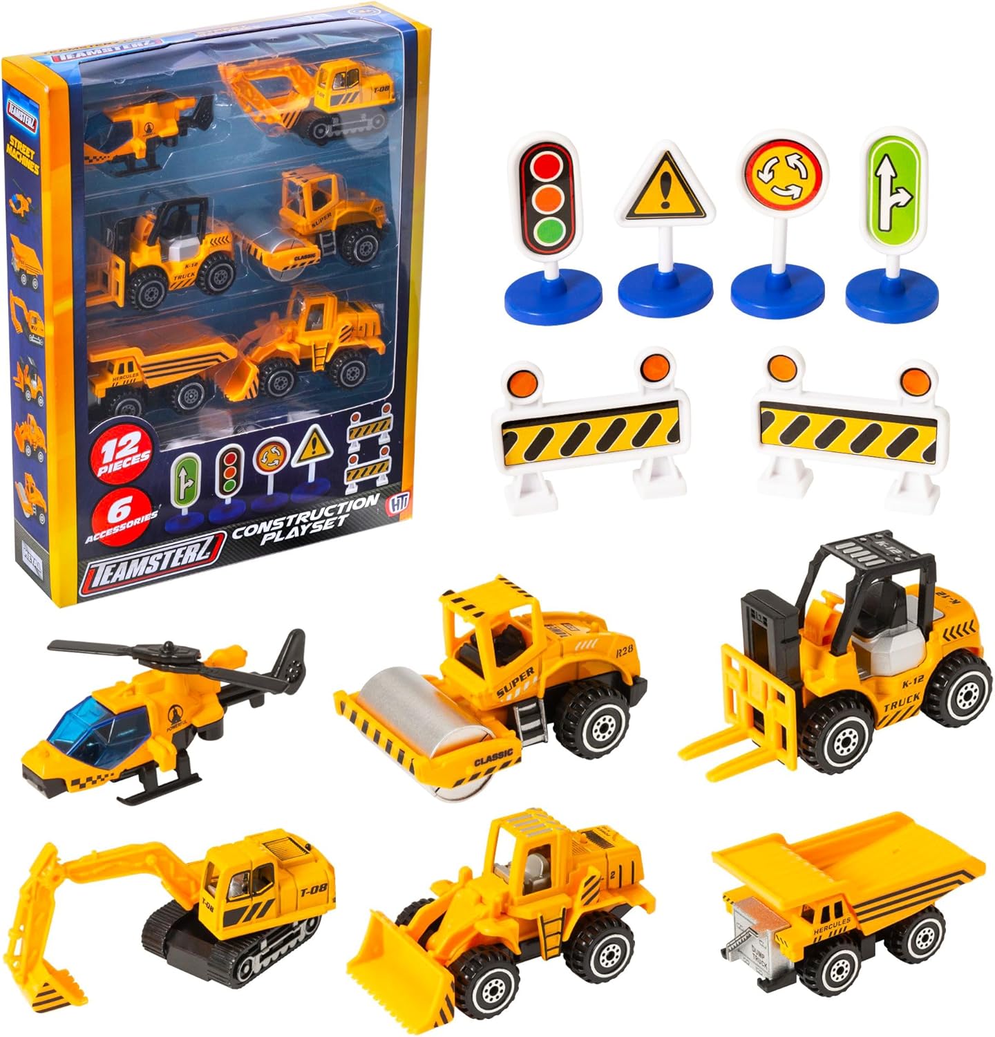 Teamsterz Street Machines Construction Playset | 12 Piece Construction Playset | Construction Accessories, Construction Vehicles, Diggers And Truck Toys | Indoor And Outdoor Sandpit Toys | Ages 3+