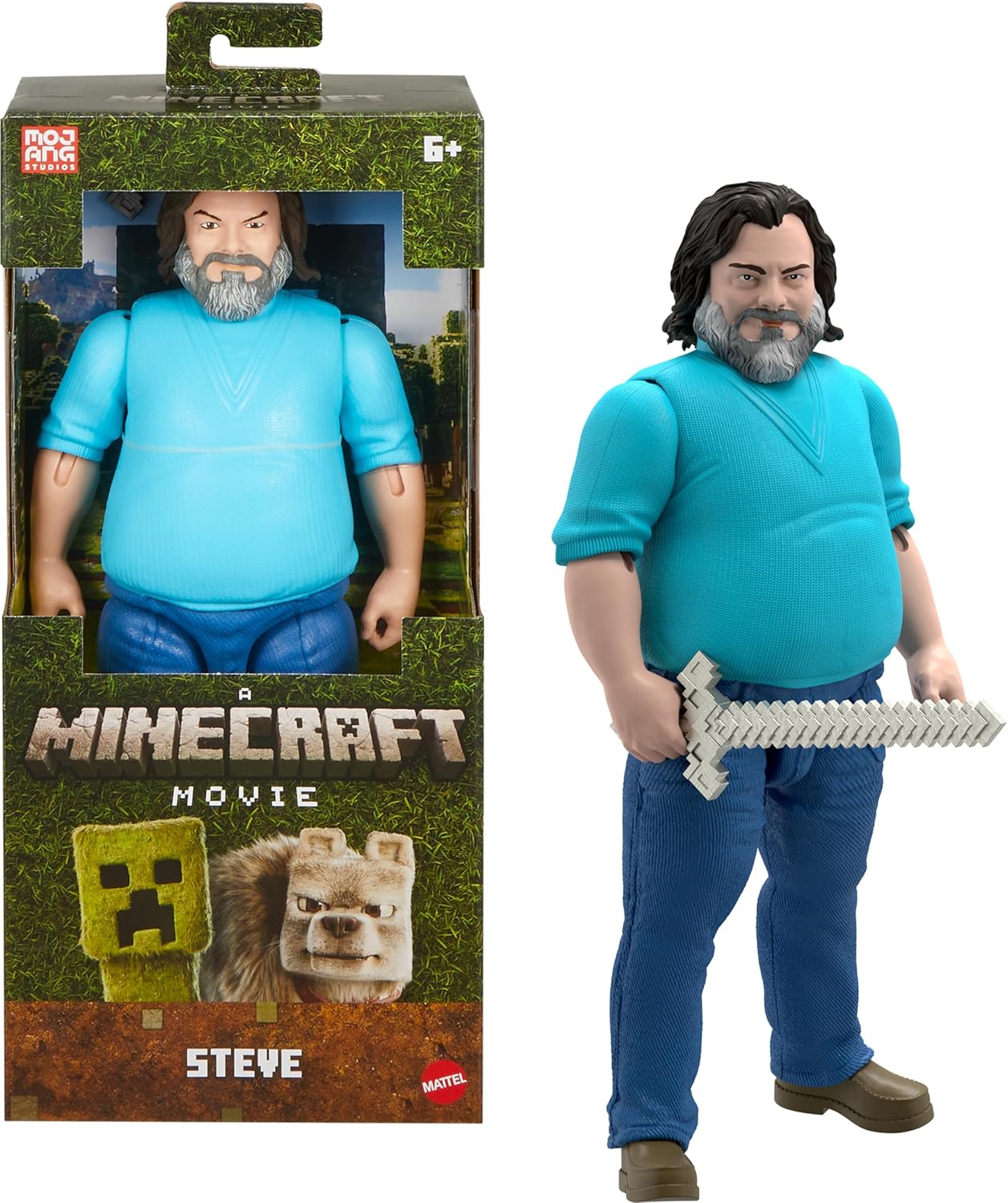 Mattel Minecraft Large-Scale Action Figure, 12-inch Posable Steve Toy Collectible Inspired by A Minecraft Movie