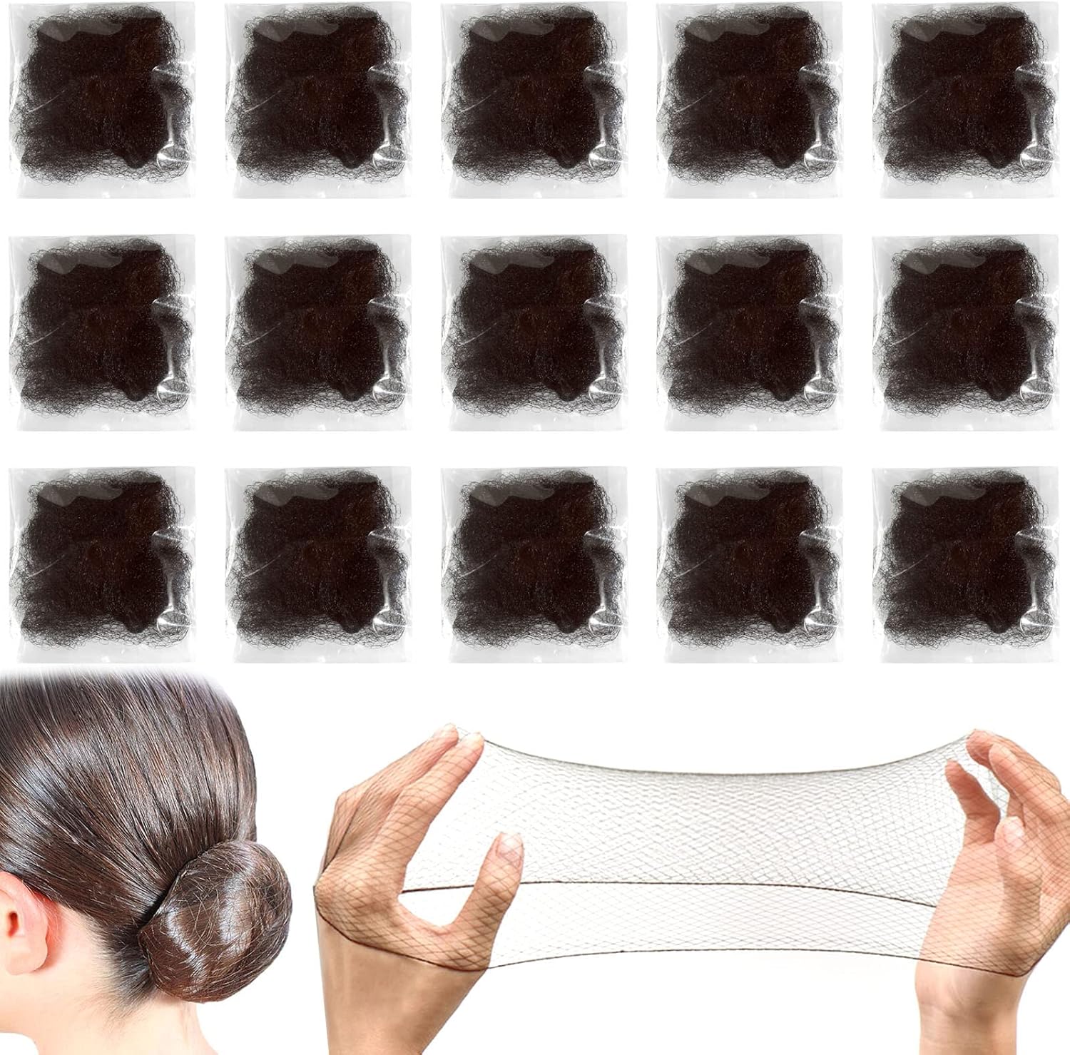 Qufiiry 35 Pcs Hair Nets for Buns, Invisible Bun Nets, Reused Elastic Edge Mesh for Women Bun, Hair Bun Nets for Hair Ballet Gymnastics Bun Making, for Ballet, Dance, Nurse (Coffee)