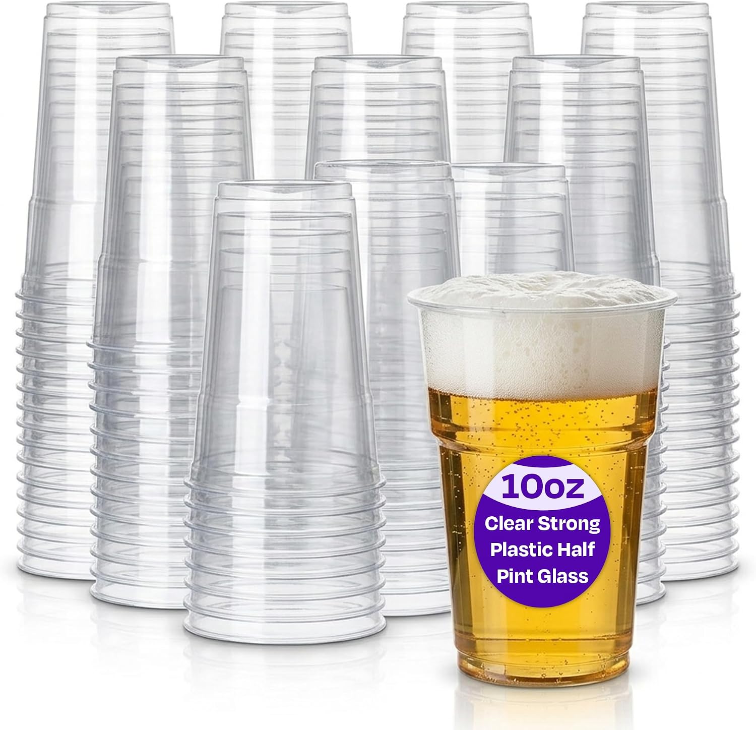 We Can Source It Ltd – 50 x Clear Strong Plastic Half Pint Cups - 10oz Disposable Beer Glasses Tumblers – BPA-Free Plastic Cocktail Glasses with CE Marking – Recyclable Tumblers for Parties