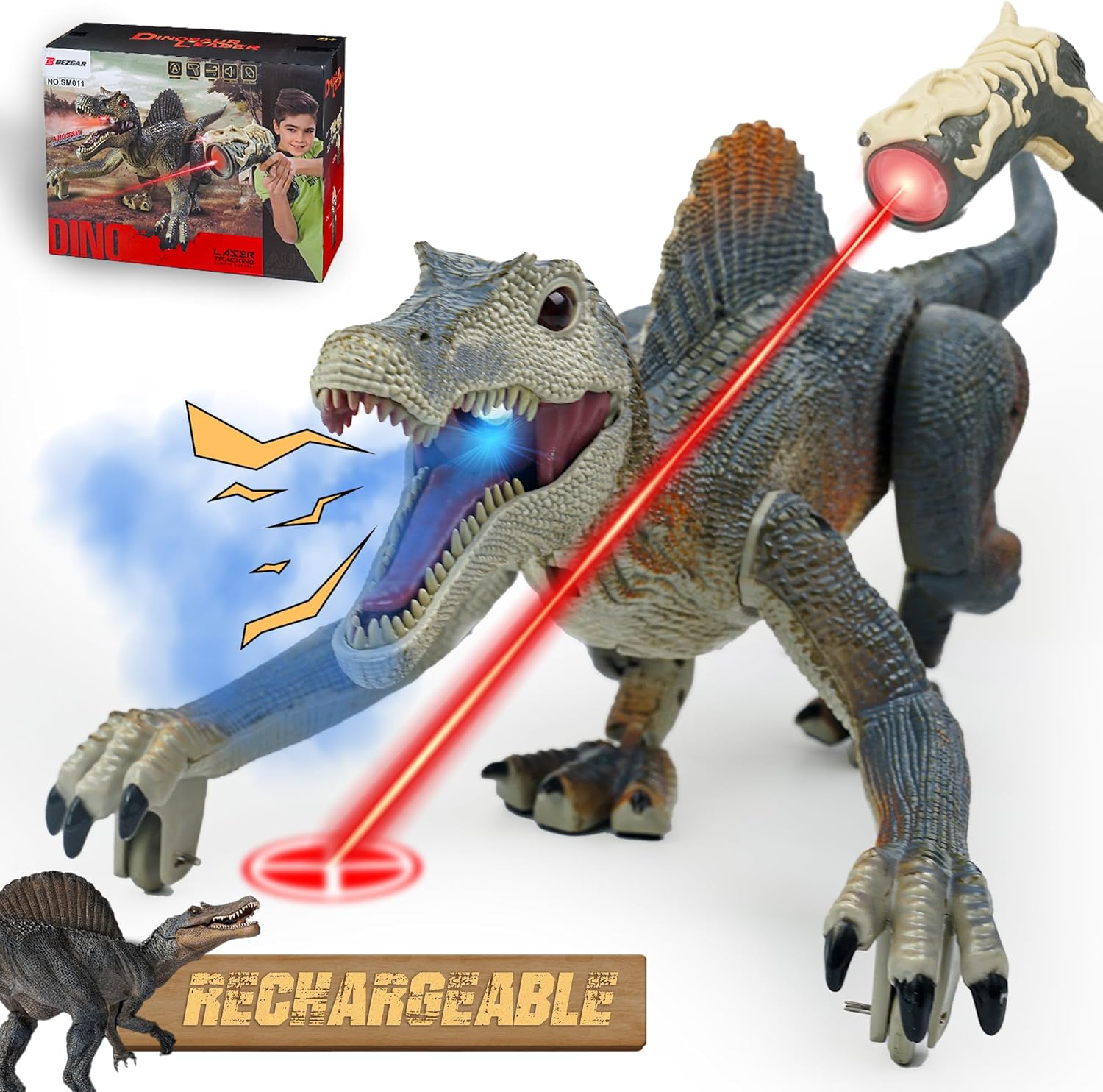 BEZGAR Remote Control Dinosaur Toys,Electronic Walking RC Robot Dinosaurs with Light, Auto Spraying and Roaring Jurassic Spinosaurus Dinosaur Toy for Kids Boys Age 3 4 5 6 7 8 Years Old