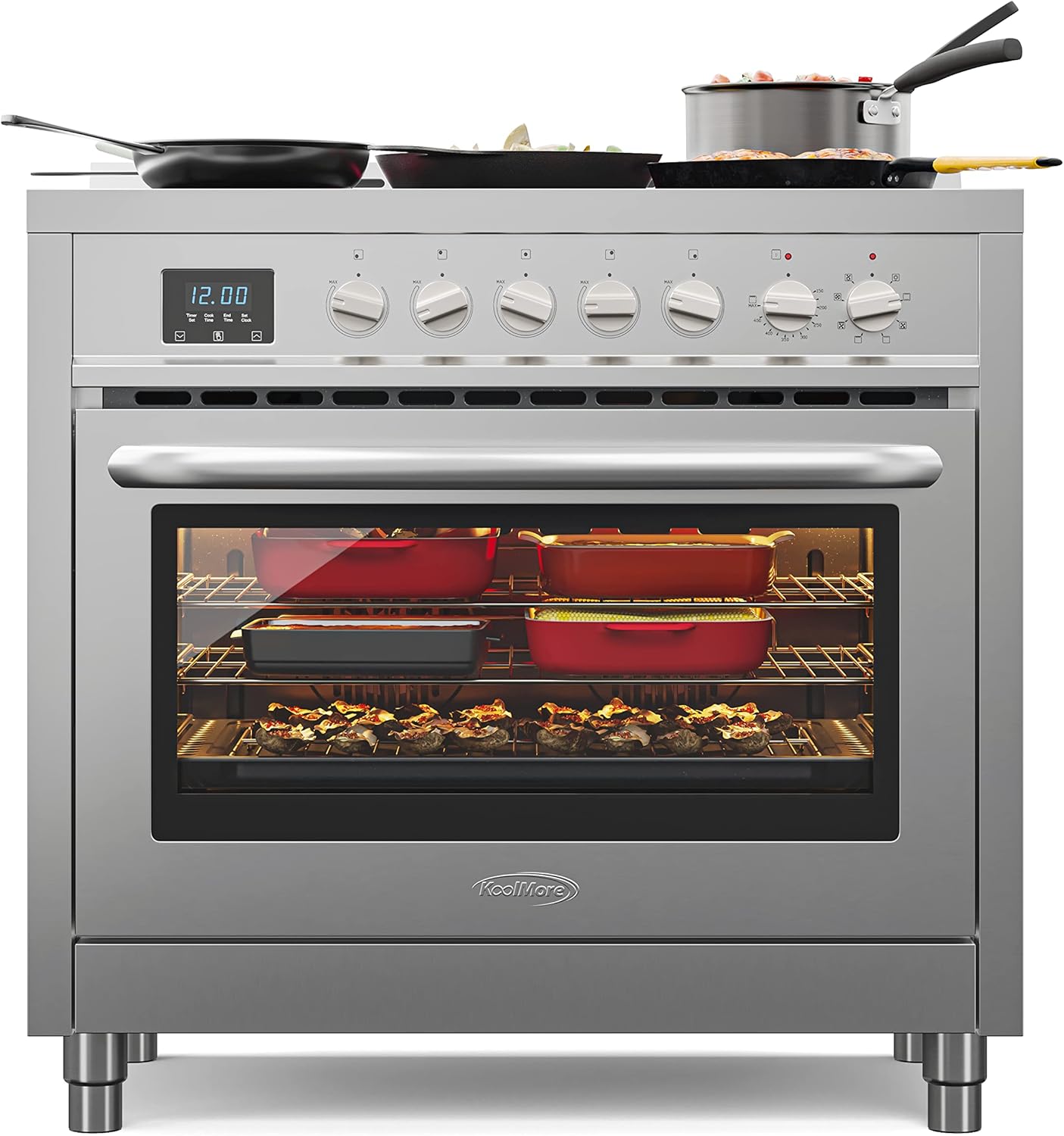 KoolMore 36 Inch All-Electric Range Oven with Ceramic Cooktop Burners, Stainless Steel Kitchen Stove with Large Capacity Convection Cooking, 4.3 cu. ft. (KM-FR36EE-SS)