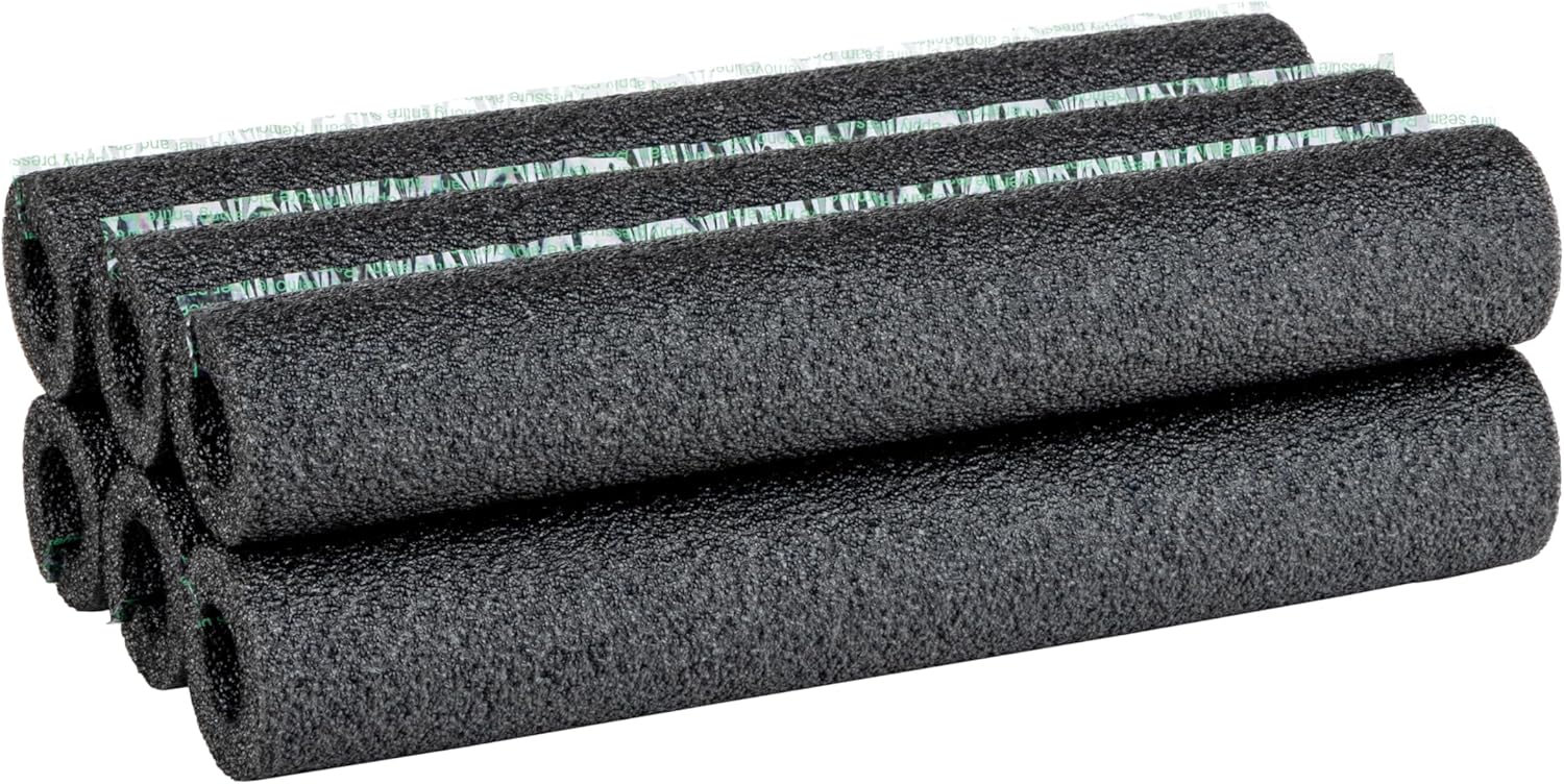 Duck Brand Foam Pipe Covers, Pipe Insulation Foam Tubes for Hot and Cold Water Pipes, Pre Slit and Self Sealing Adhesive Edge, 0.75 in. x 1 Ft., 6 Sticks Per Package, 6 Feet Total, Black