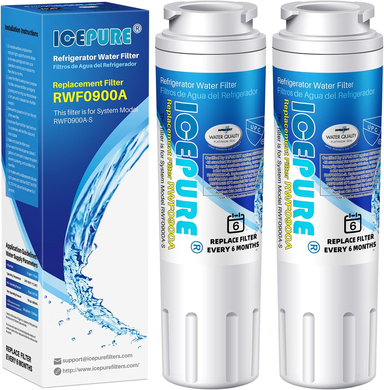 ICEPURE UKF8001 Replacement for Whirlpool Filter 4, Everydrop EDR4RXD1, FMM-2 Maytag UKF8001AXX-200 9084 4396395 MPF15090 WF-UKF8001,WF295,SGF-M9,Puriclean II,RWF0900A Refrigerator Water Filter,2PACK